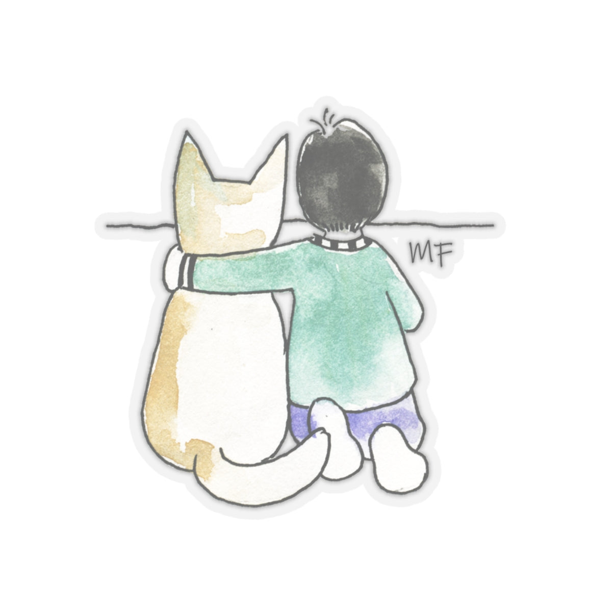 CTS Child and pet looking at the horizon, Sticker by artist Marie Frederique