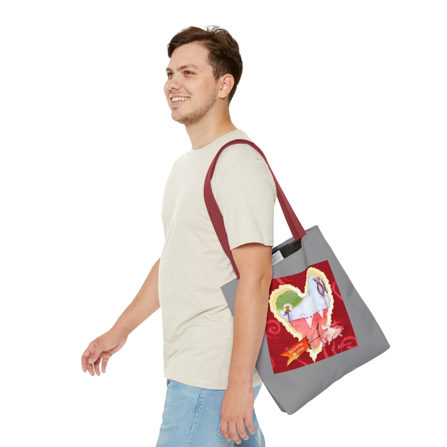 Valentine Tote Bag, Love is in the air - grey and red by artist Marie Frederique