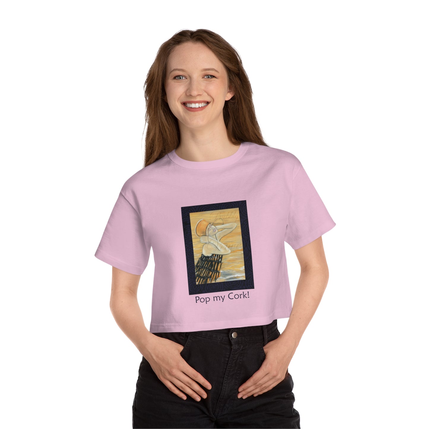 Celebration, "Pop my Cork!" Champion Women's Heritage Cropped T-Shirt by artist Marie Frederique