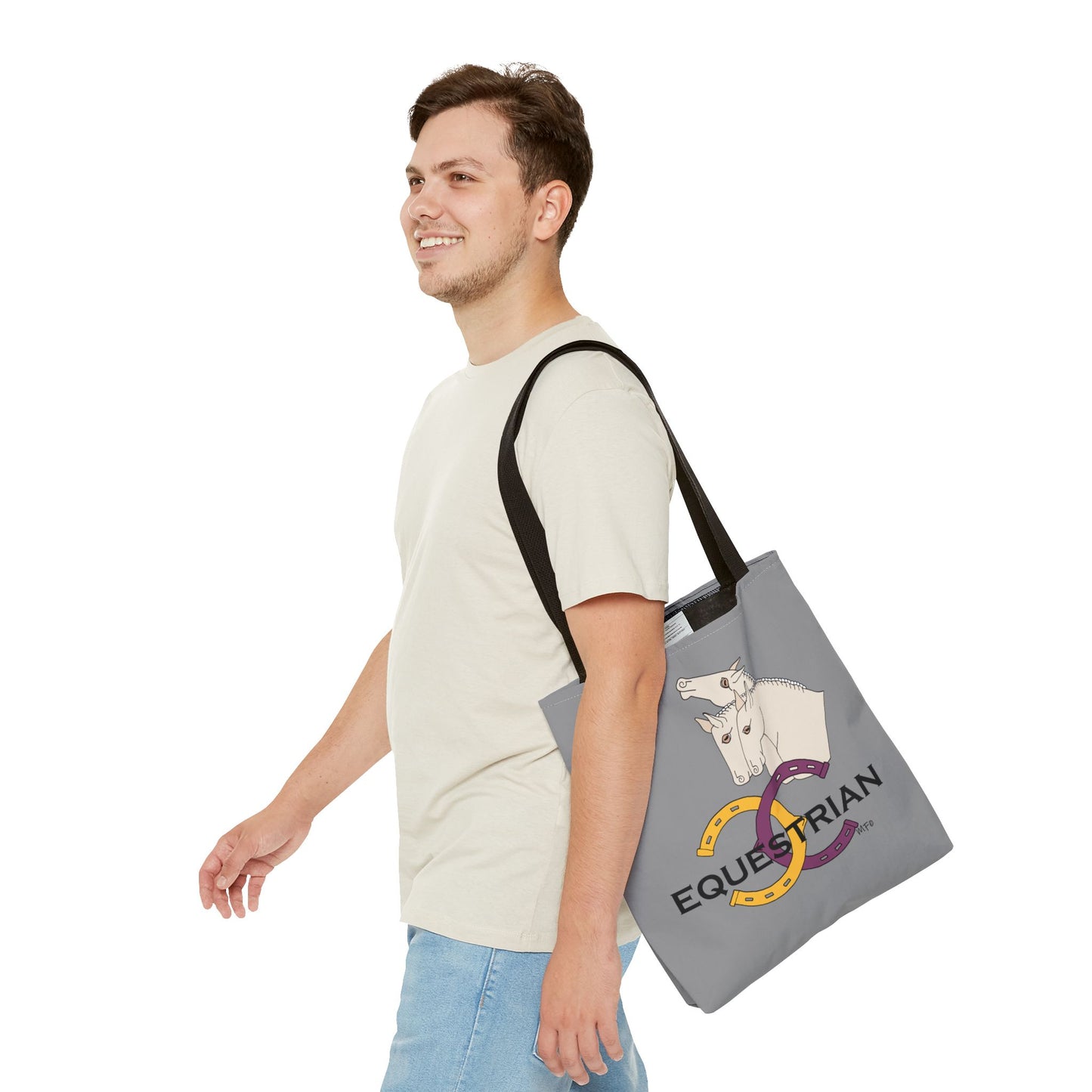 EQUESTRIAN CTS, Grey Tote Bag in 3 sizes and black or beige handles by artist Marie Frederique