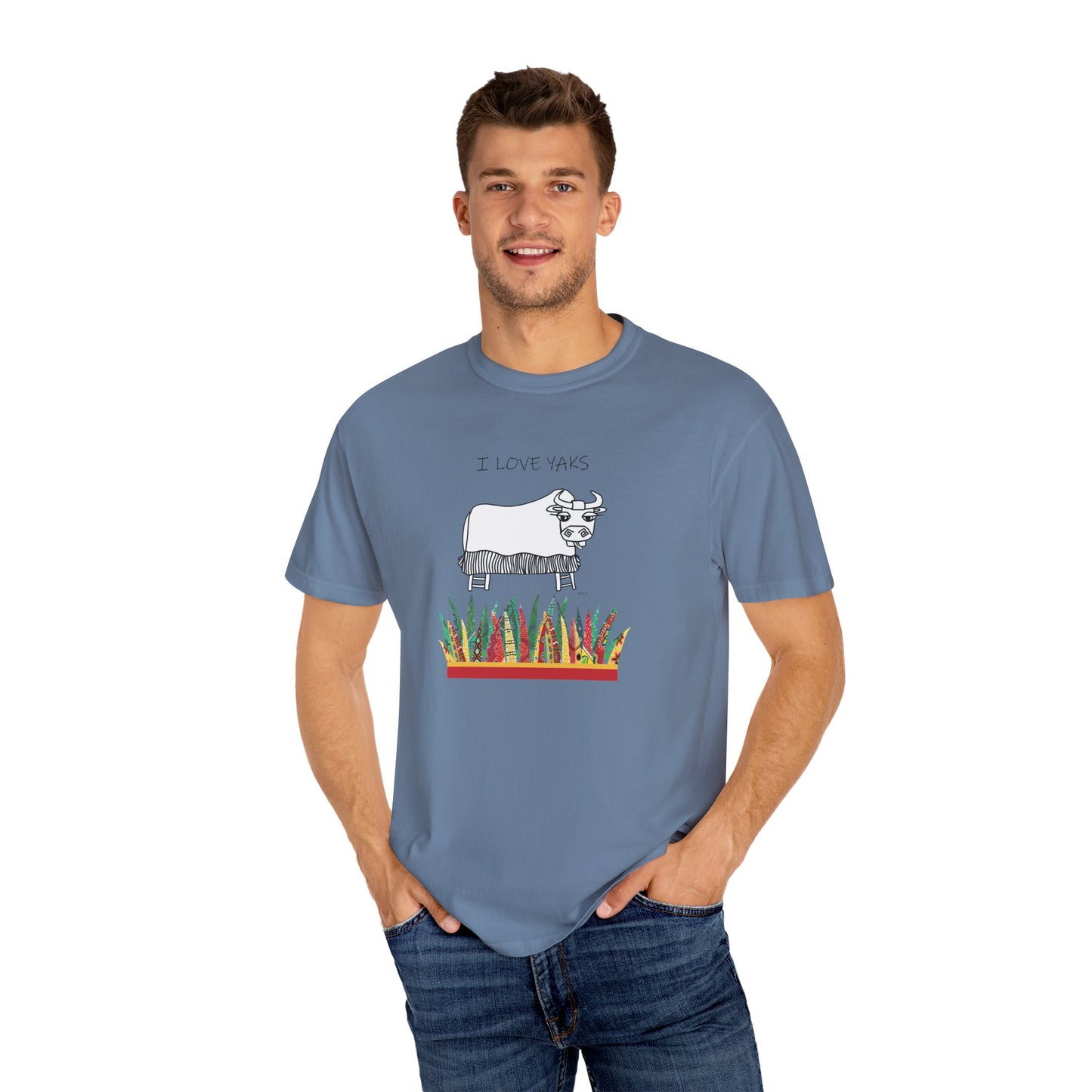I love Yaks, Unisex Garment-Dyed T-shirt by artist Marie Frederique