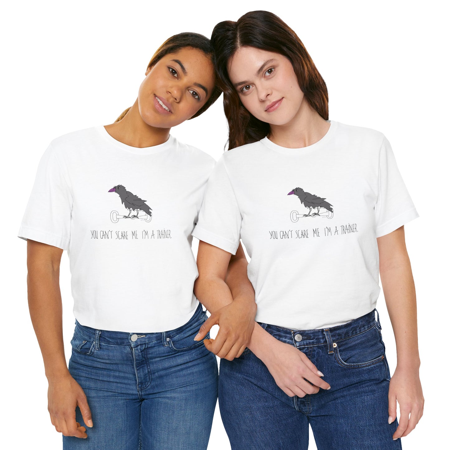 Halloween Equestrian Trainer Special. Crow on a snaffle bit. "You can't scare me I'm a trainer" - Unisex Jersey Short Sleeve Cotton Tee by artist Marie Frederique