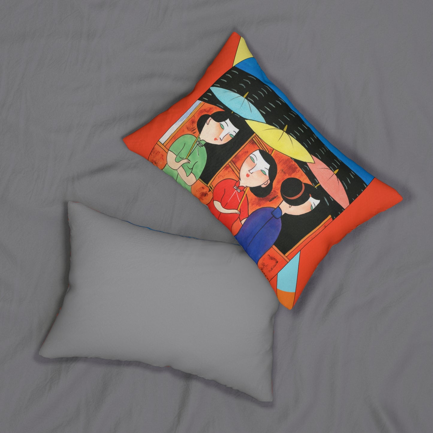 Vibrant Modern Art Lumbar Pillow, by artist Marie Frederique