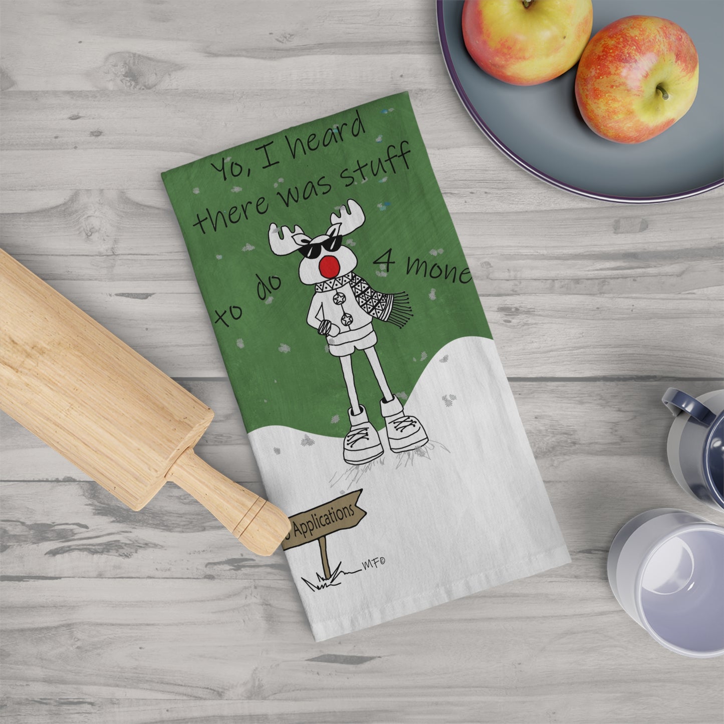 Christmas Reindeer Tea Towel by artist Marie Frederique