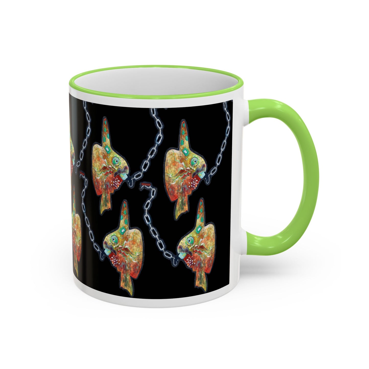 Colorful Steampunk Sunfish Mug — Accent Rim & Handle Coffee Cup by artist Marie Frederique