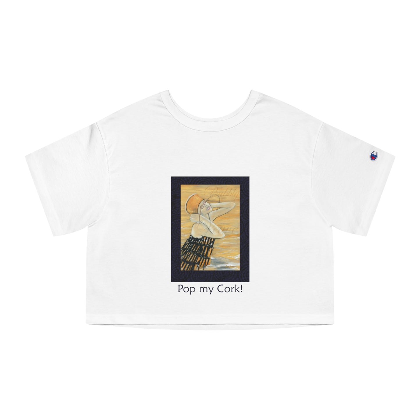 Celebration, "Pop my Cork!" Champion Women's Heritage Cropped T-Shirt by artist Marie Frederique