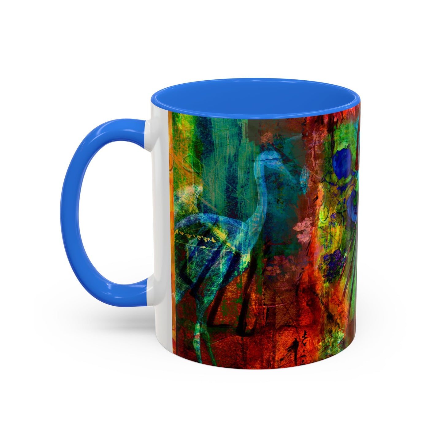 Blue Crane, Abstract Colorful Mug by Artist Marie Frederique