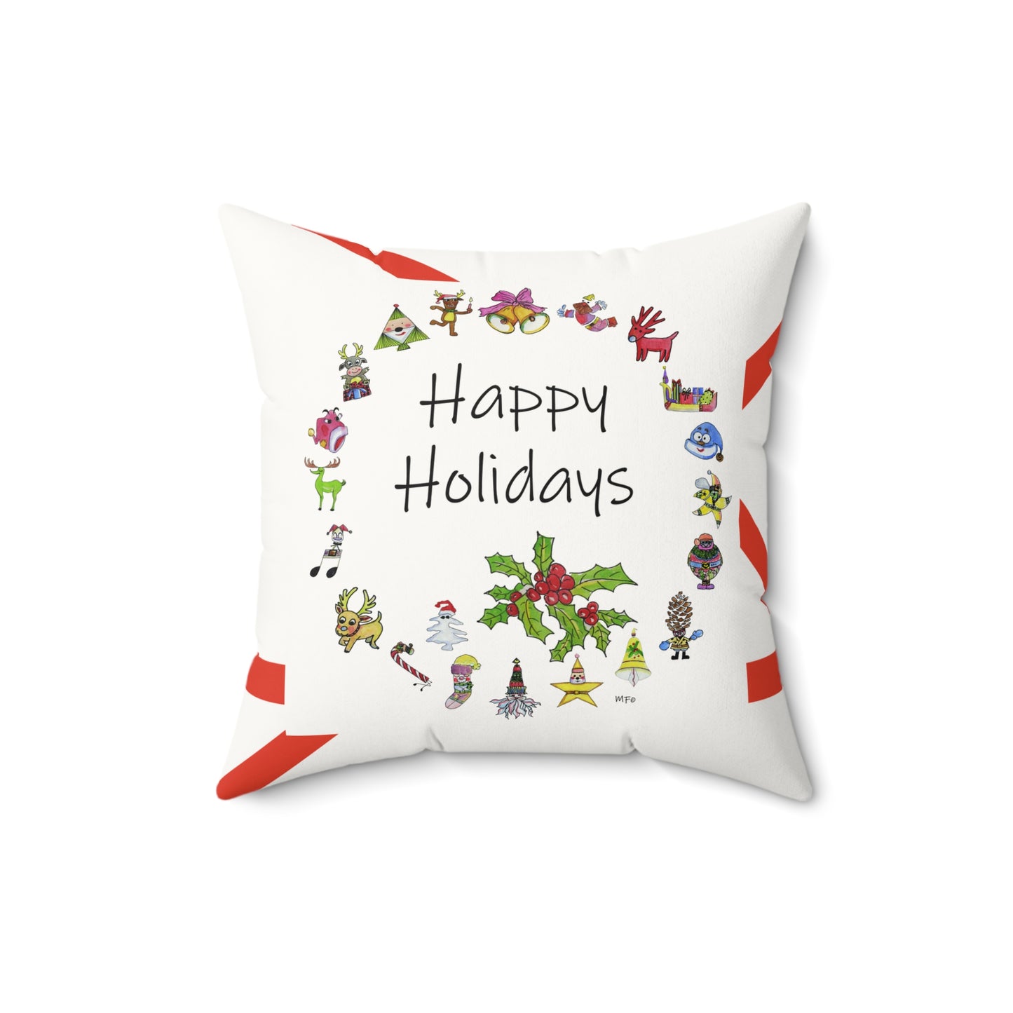 Christmas Wreath, Happy Holiday Pillow by artist Marie Frederique