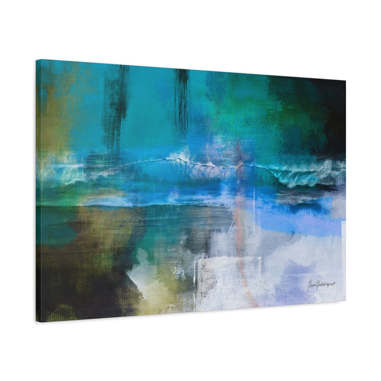 Crashing Wave, Coastal Vibes in Blues and Greens canvas art print by artist Marie Frederique