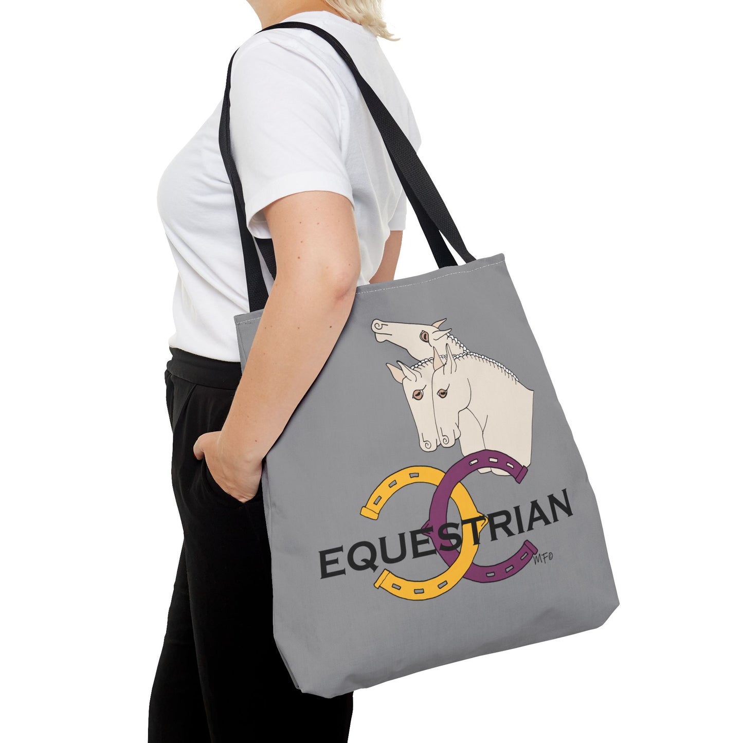 EQUESTRIAN CTS, Grey Tote Bag in 3 sizes and black or beige handles by artist Marie Frederique