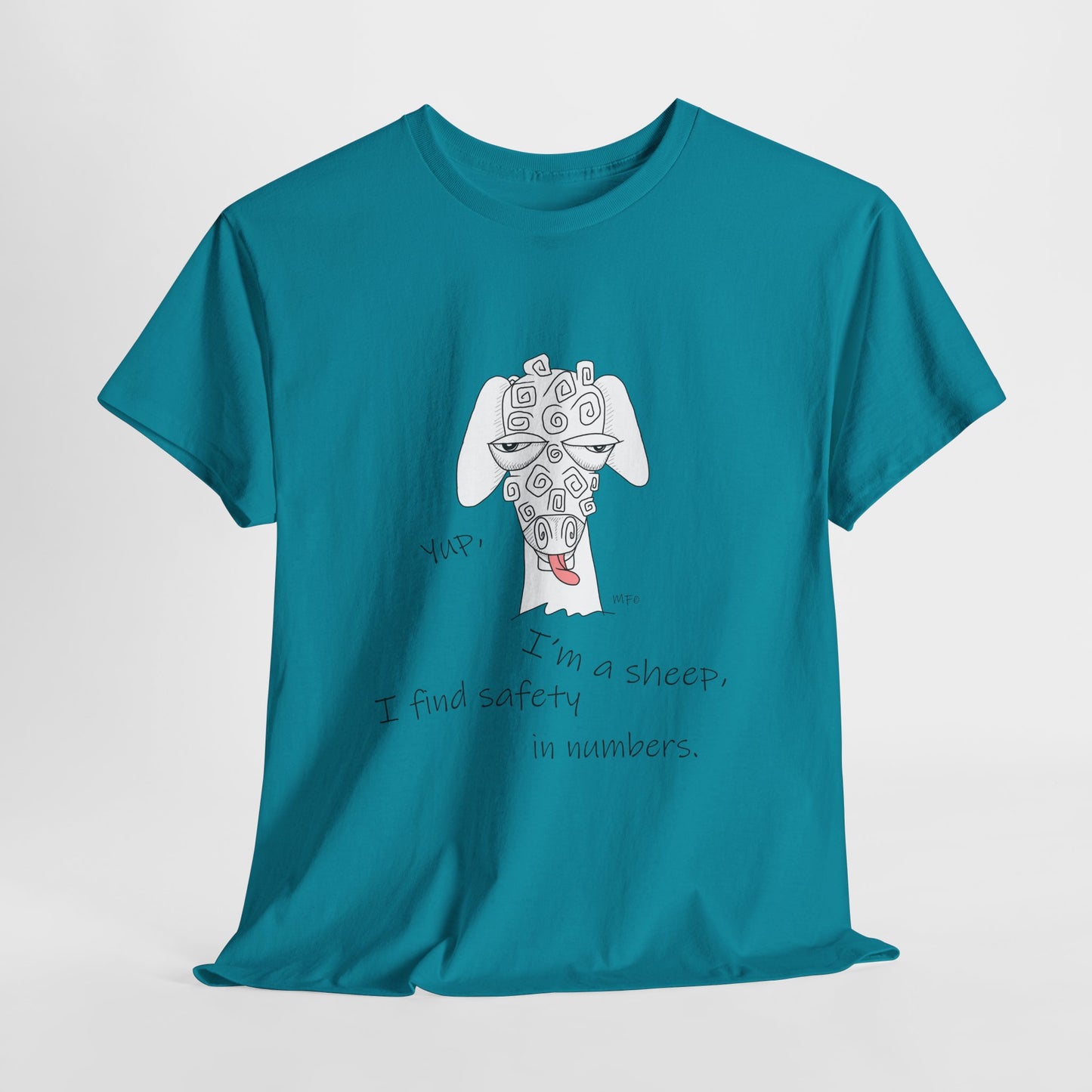 Sheep Lovers - Safety in Numbers. Unisex Heavy Cotton Tee by artist Marie Frederique