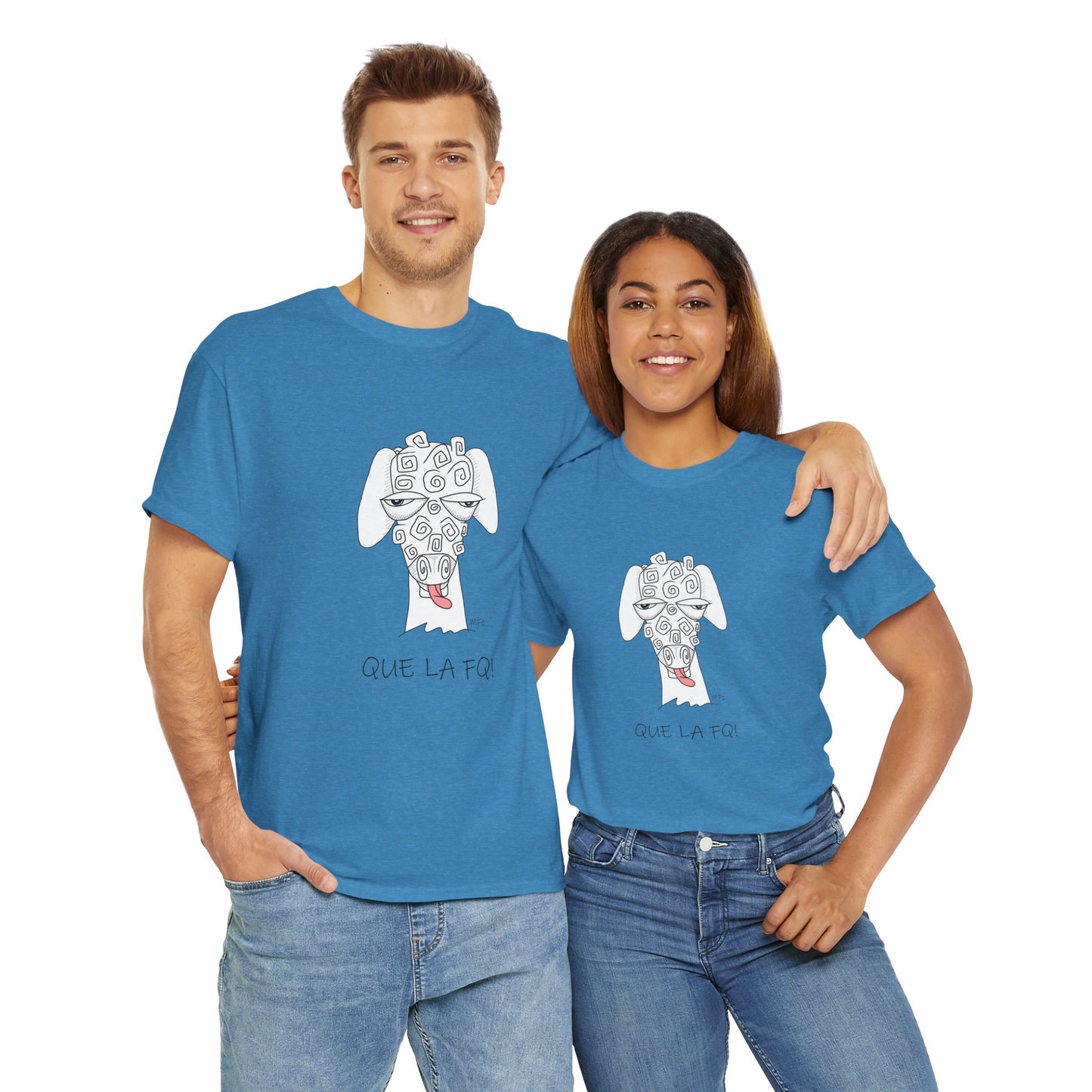 Adult Humor "QUE LA FQ!" Sheep's face - Unisex Heavy Cotton Tee by artist Marie Frederique