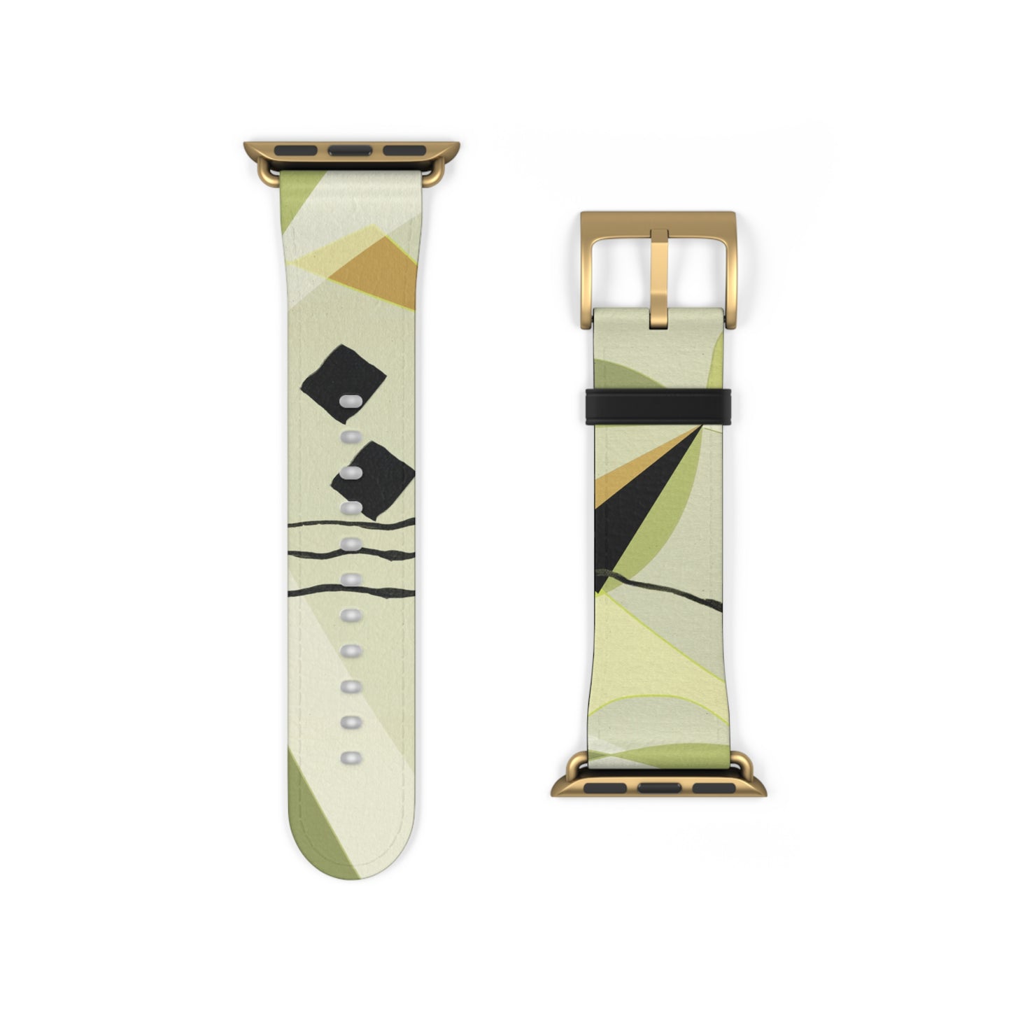 Abstract Series, Fun muted Greens, Putty and Black faux leather Watch Band by artist Marie Frederique