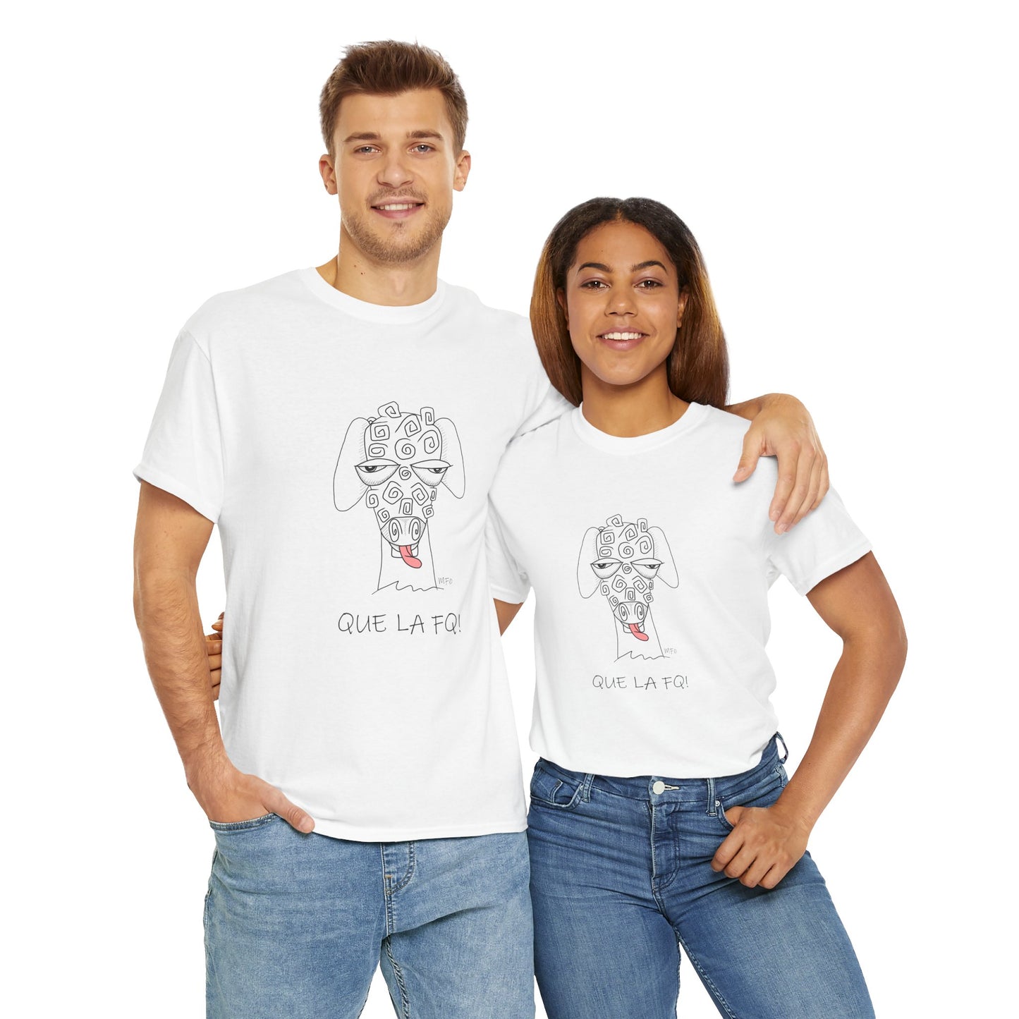Adult Humor "QUE LA FQ!" Sheep's face - Unisex Heavy Cotton Tee by artist Marie Frederique