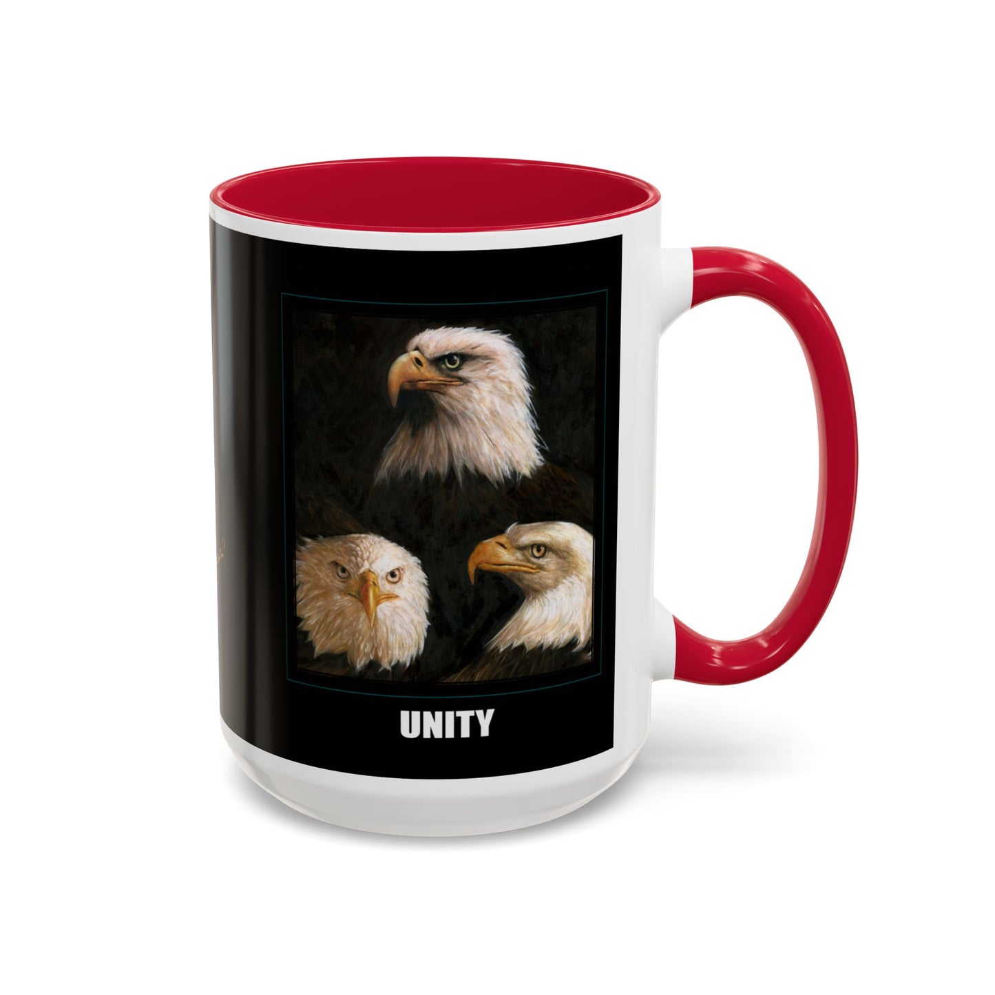 Bald Eagle Heads, Unity, America & Pride - Colorful Mug by artist Marie Frederique