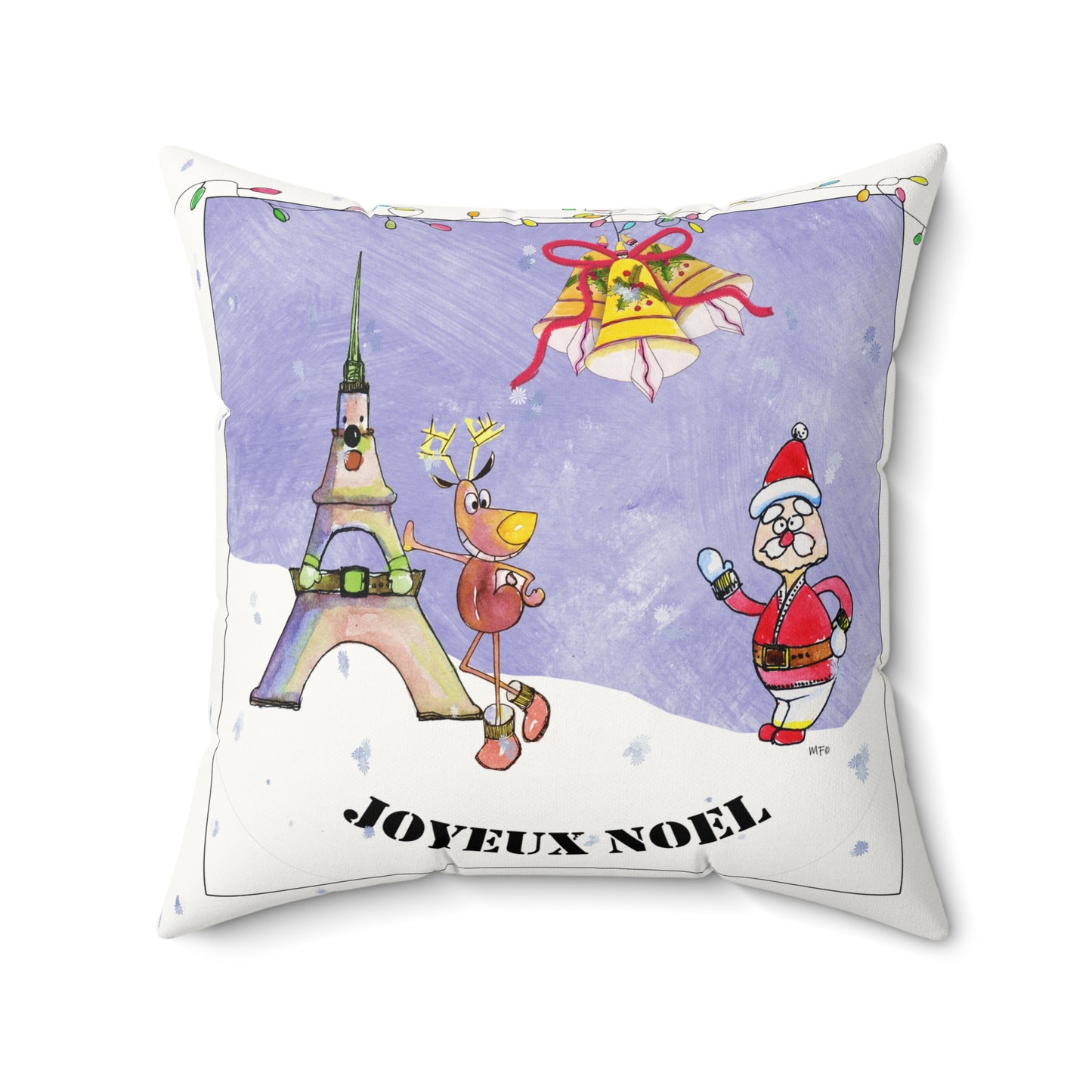 Joyeux Noel Festive Faux Suede Pillow by artist Marie Frederique