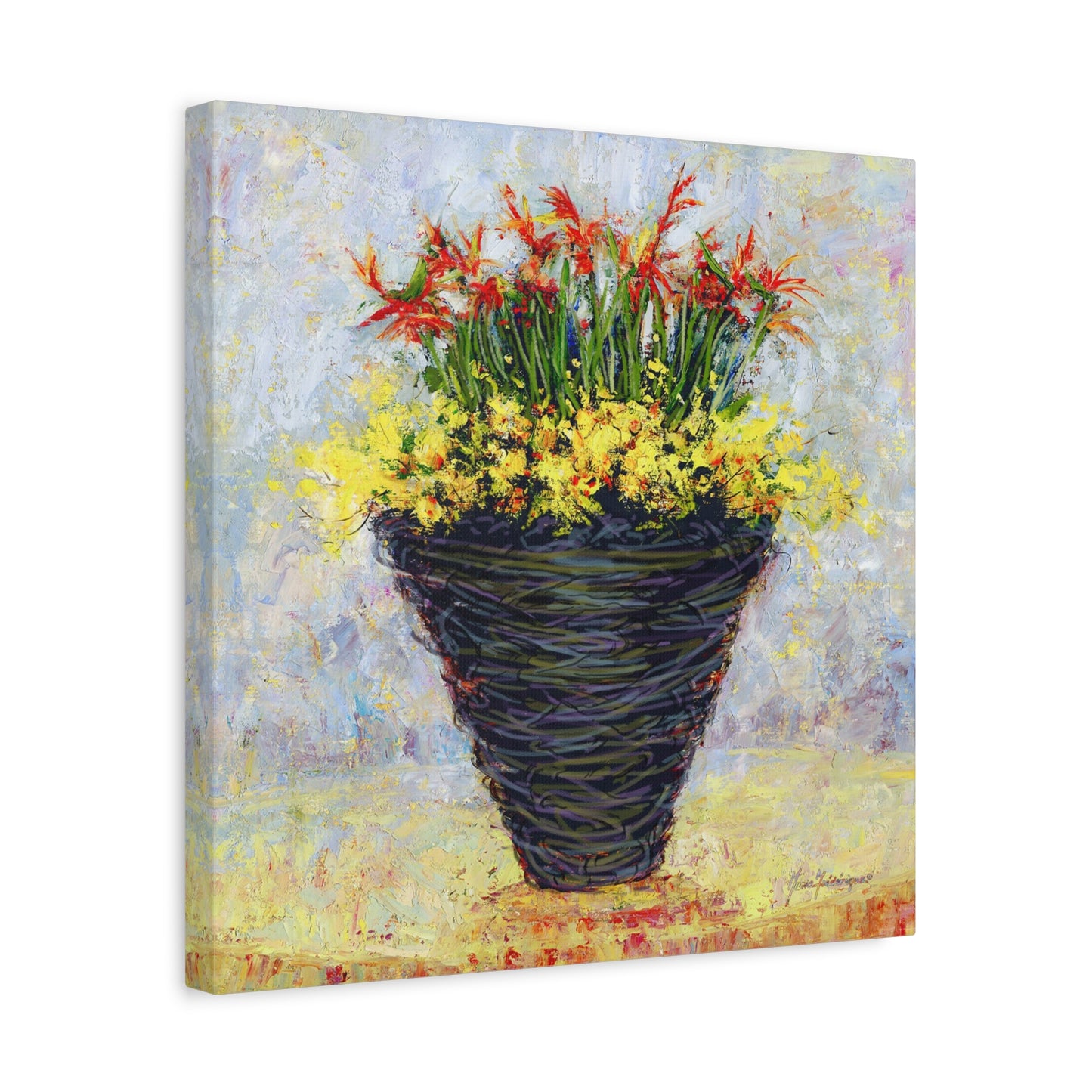 Floral Arrangement, Painterly style with Red and Yellow - Oil Painting Print by artist Marie Frederique