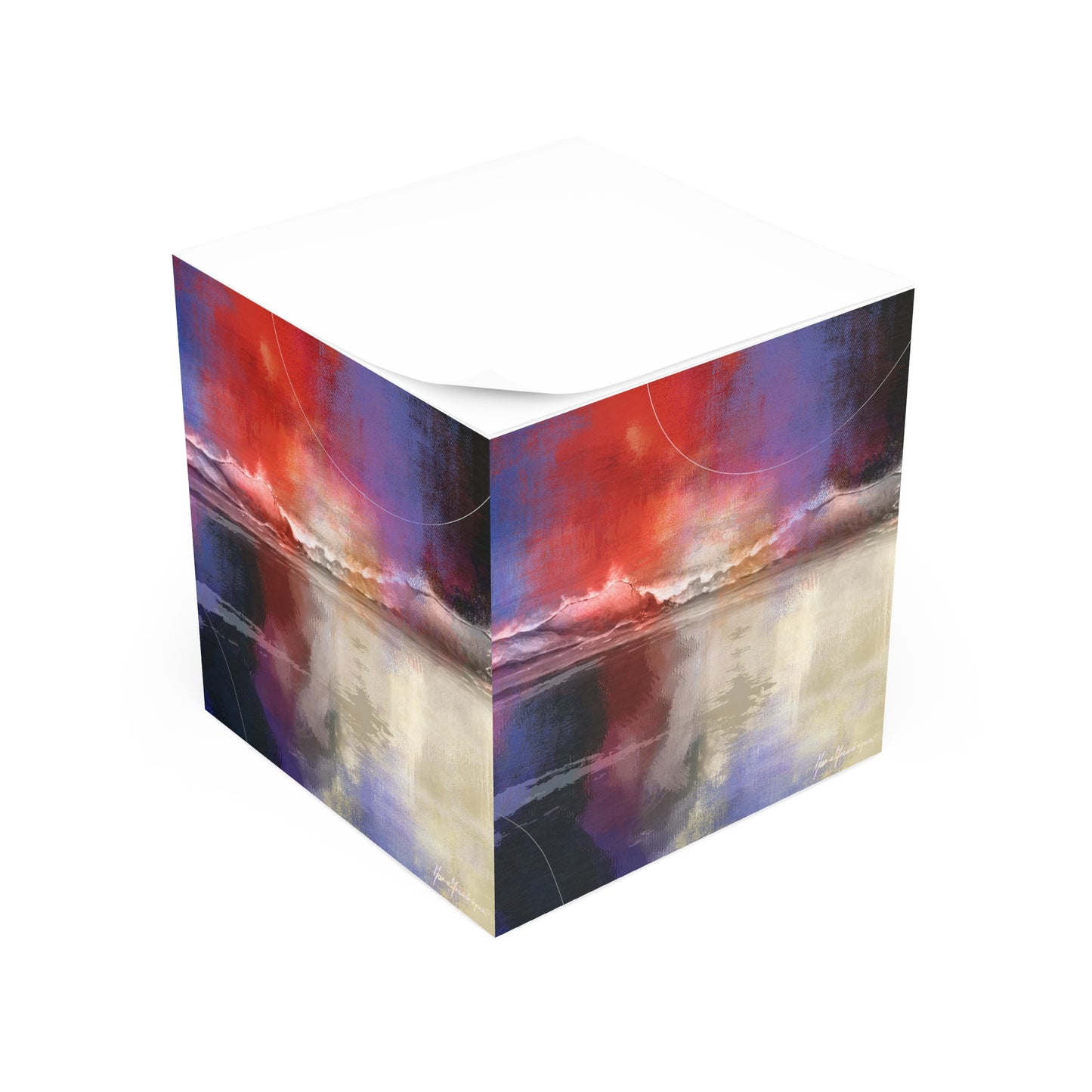 Ocean waves with an abstract hue in Red, Blue Purple Black - Sticky Note Cube by artist Marie Frederique