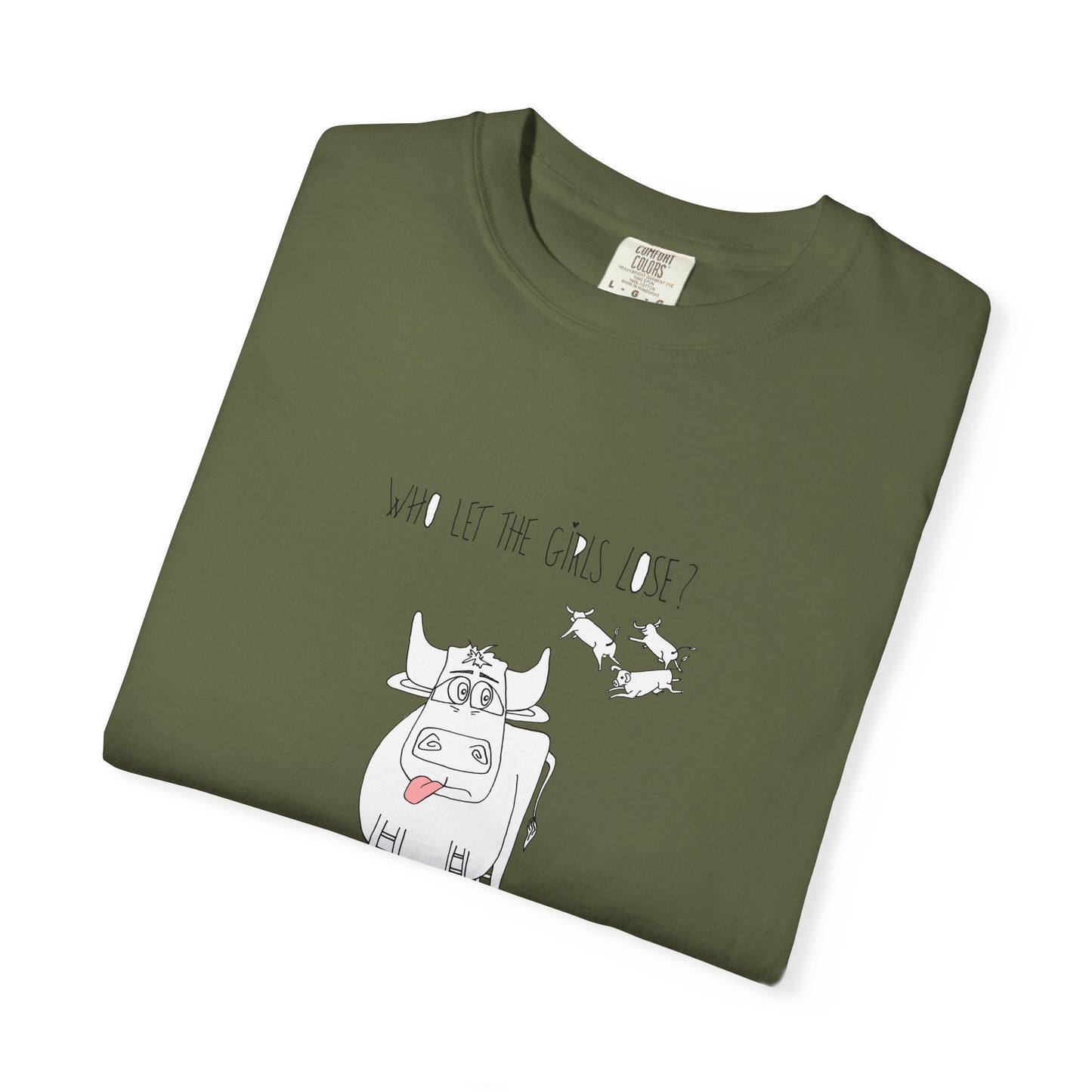 Whimsical Bull T-Shirt "Who let the girls out?" by artist Marie Frederique