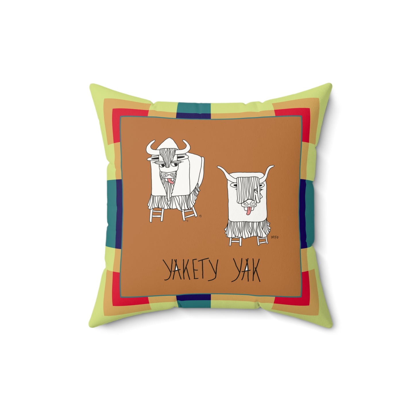 Whimsical Yak Decor Pillow - Faux Suede Square Cushion for Cozy Spaces by artist Marie Frederique