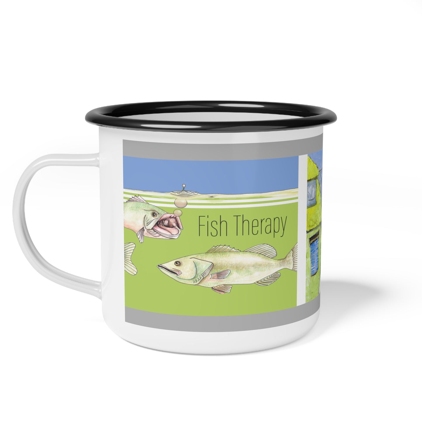 Camp Cup Fishing Therapy Mug - Coffee First Then We'll Talk by artist Marie Frederique