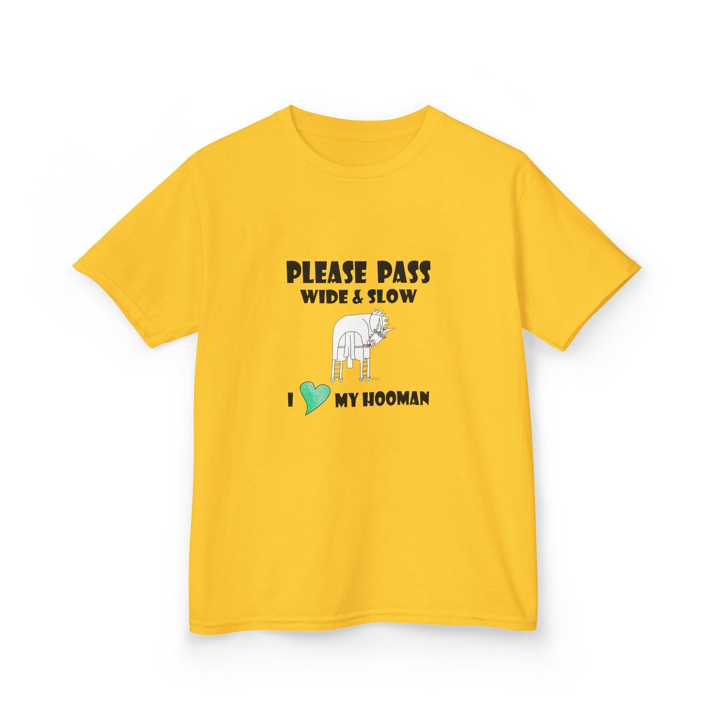 Safety Awareness Horse Riding T-Shirt - "Please Pass Wide & Slow" Design by artist Marie Frederique