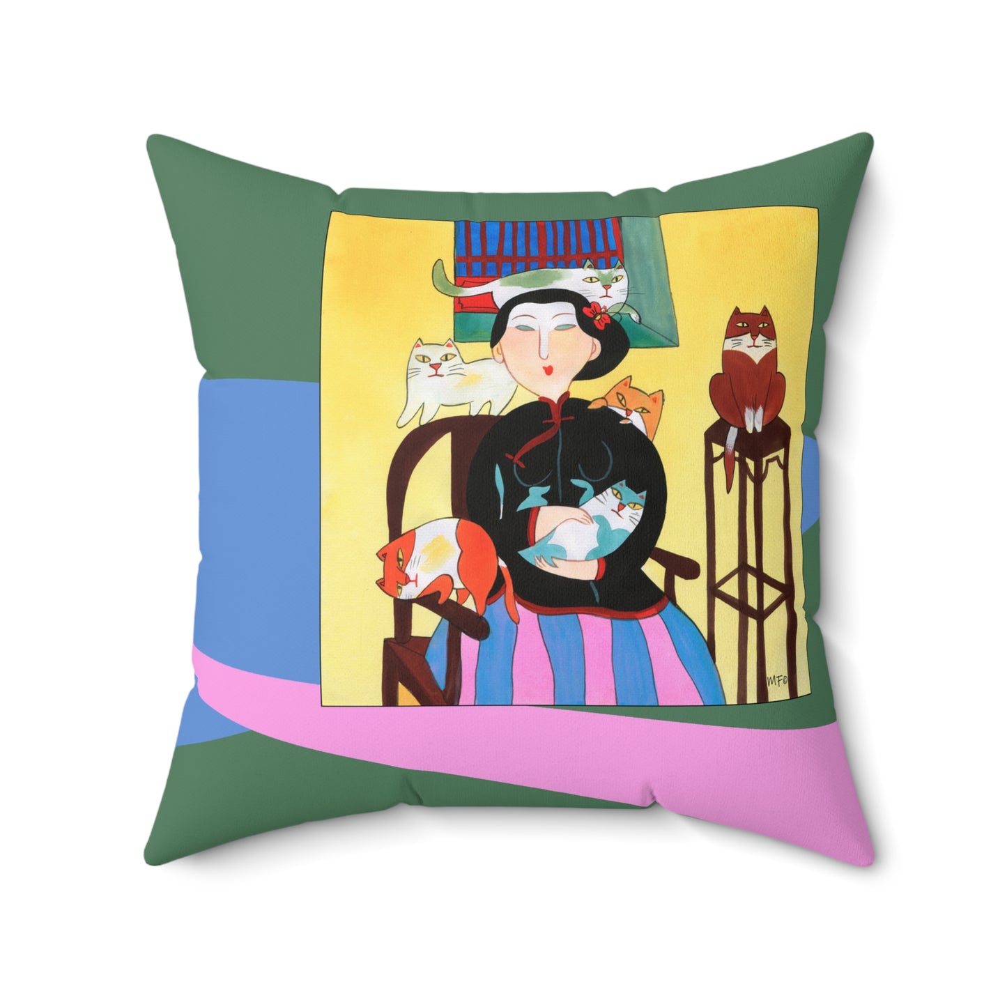 Whimsical Cat Lover's Faux Suede Square Pillow by artist Marie Frederique