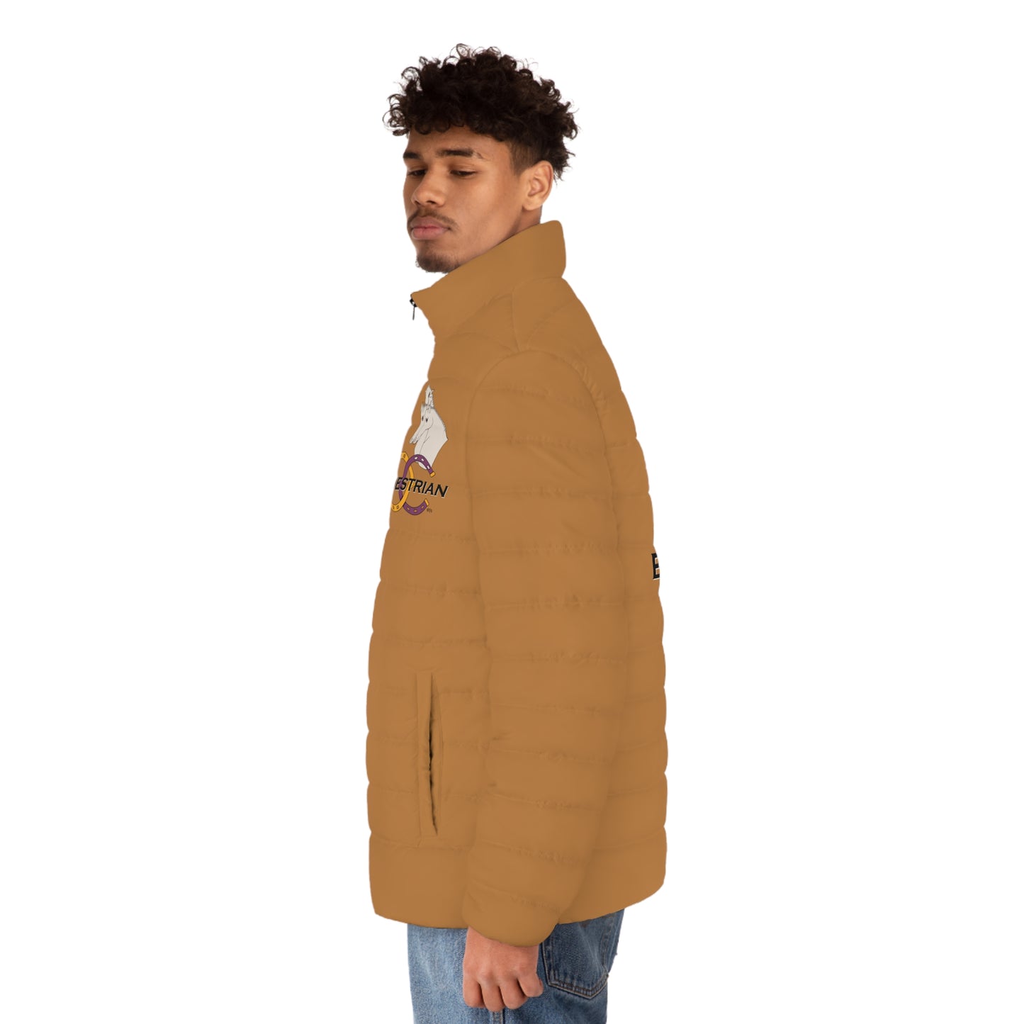 Equestrian Men's Tan Puffer Jacket by artist Marie Frederique