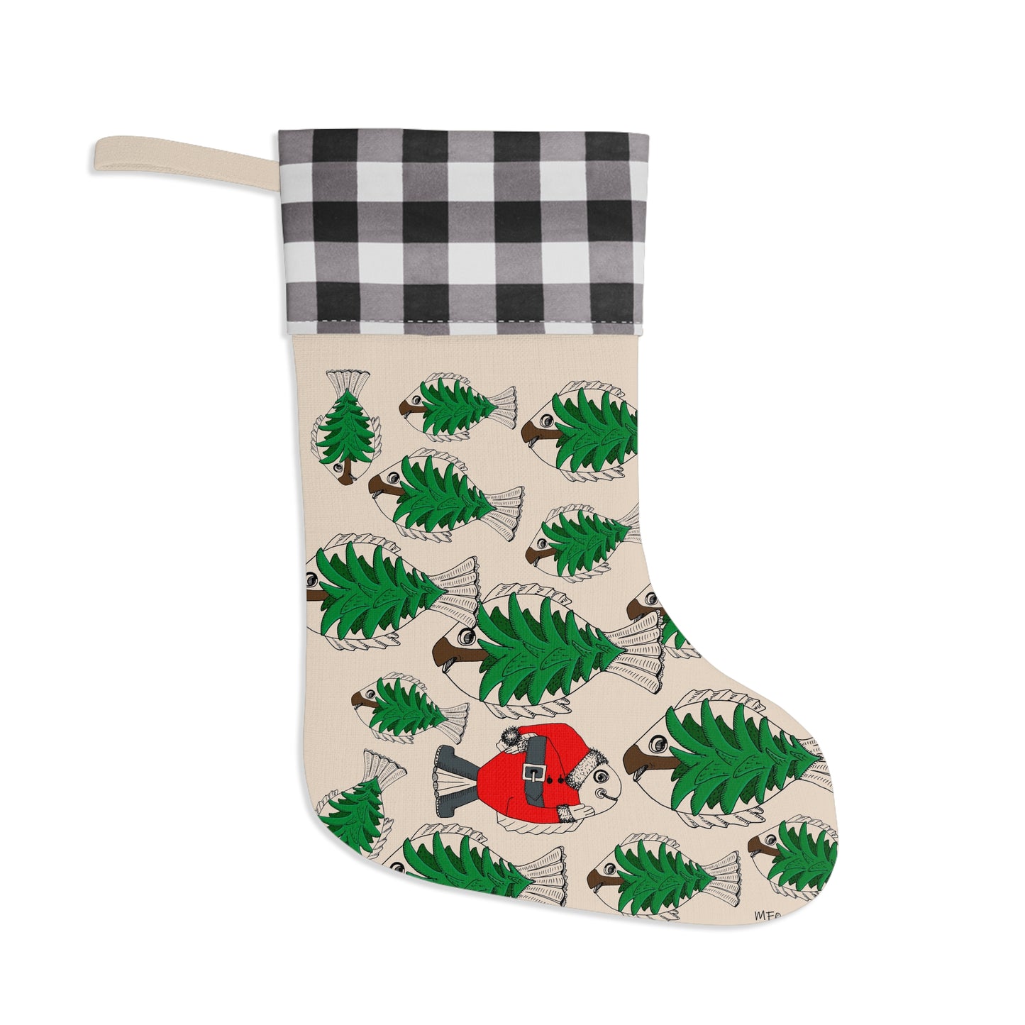 Christmas Stocking, Santa in a Forest for Fishing Enthusiasts