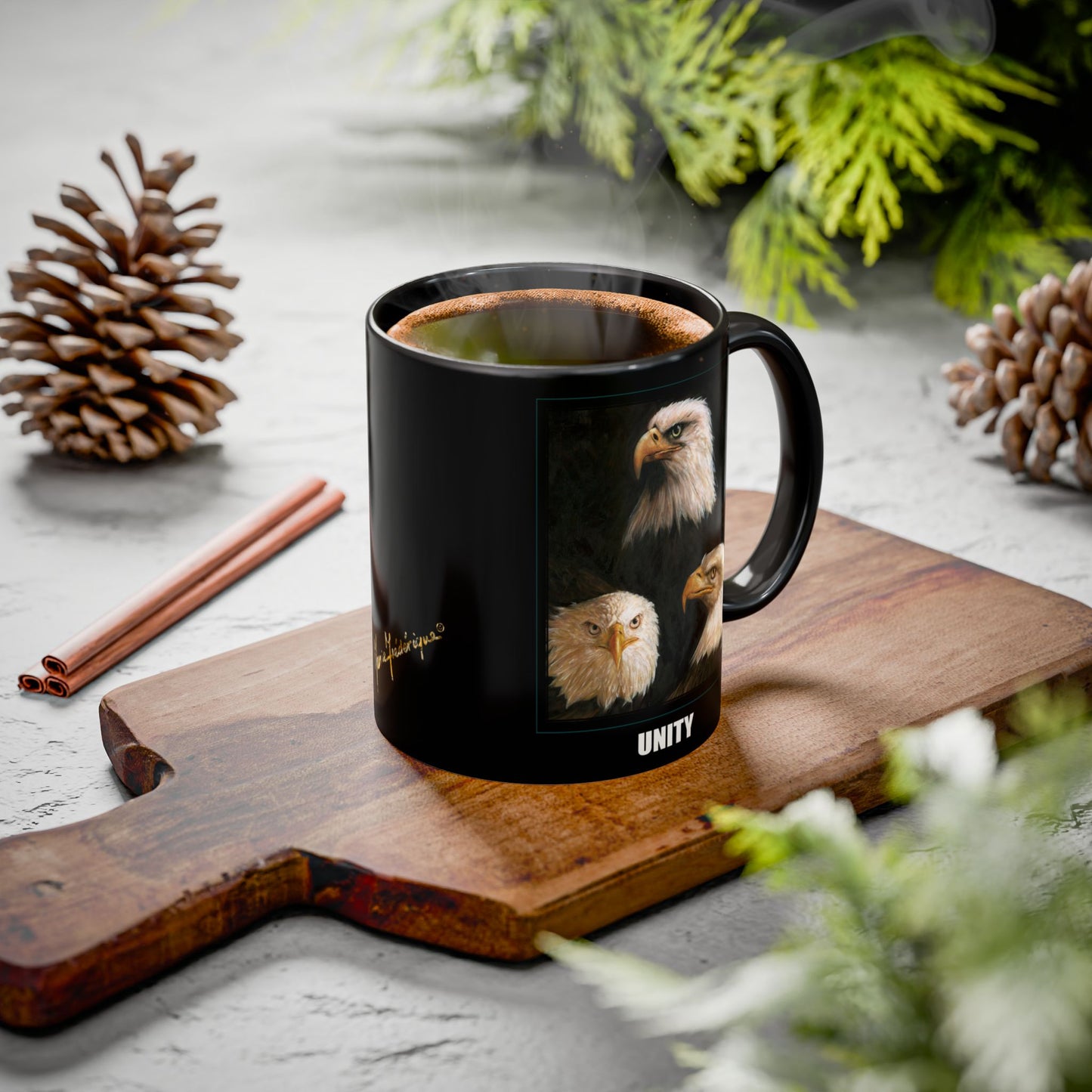 Bald Eagle Heads, Unity, America & Pride - Colorful Mug by artist Marie Frederique