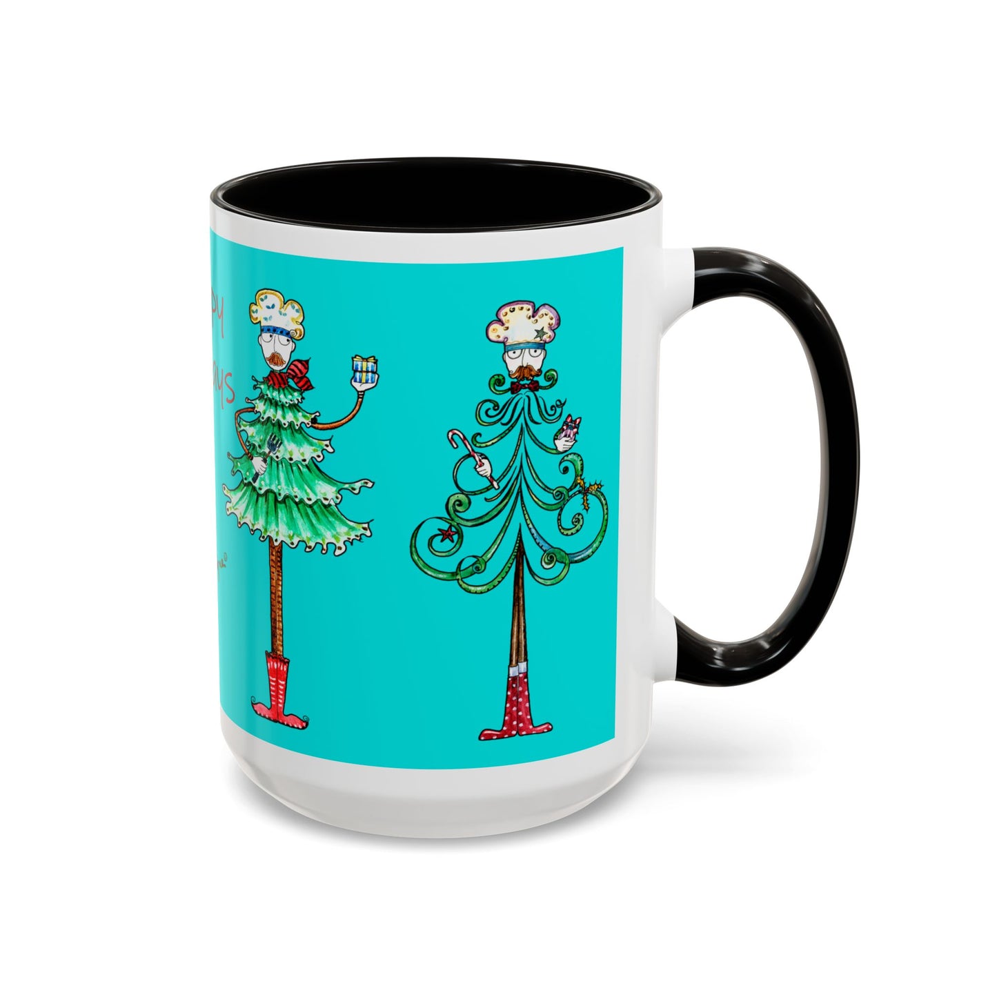 Christmas Trees, Happy Holiday Colorful Mugs by artist Marie Frederique