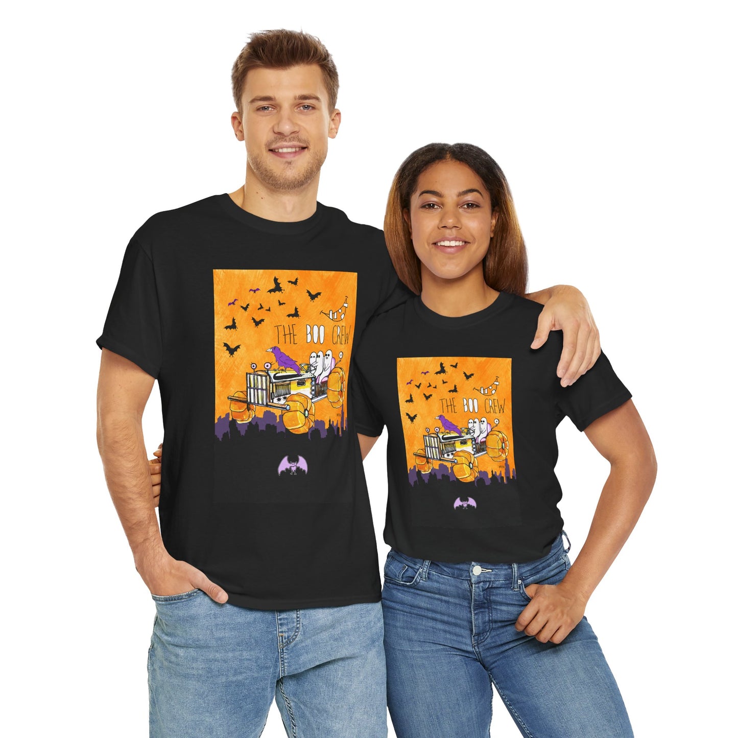 Halloween Tractor, meet the BOO Crew, Unisex Heavy Cotton Tee by artist Marie Frederique