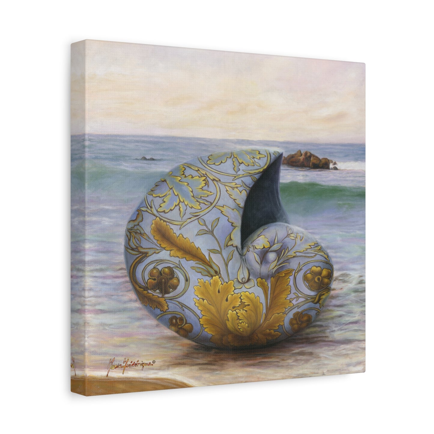 Ocean Tapestry II, Decorative Nautilus Canvas Wall Art – Ornate Shell Beach Print, Matte Stretched 1.25" by artist Marie Frederique