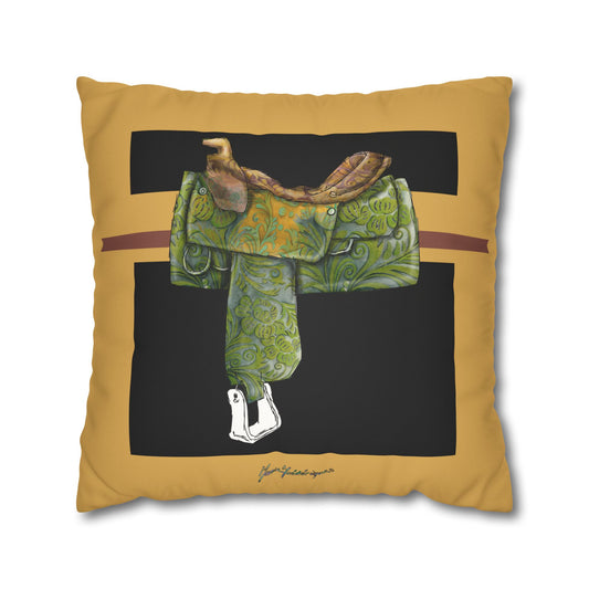 Western Saddle & Scarf Decorative Pillowcase — Faux Suede Accent Cushion Cover by artist Marie Frederique