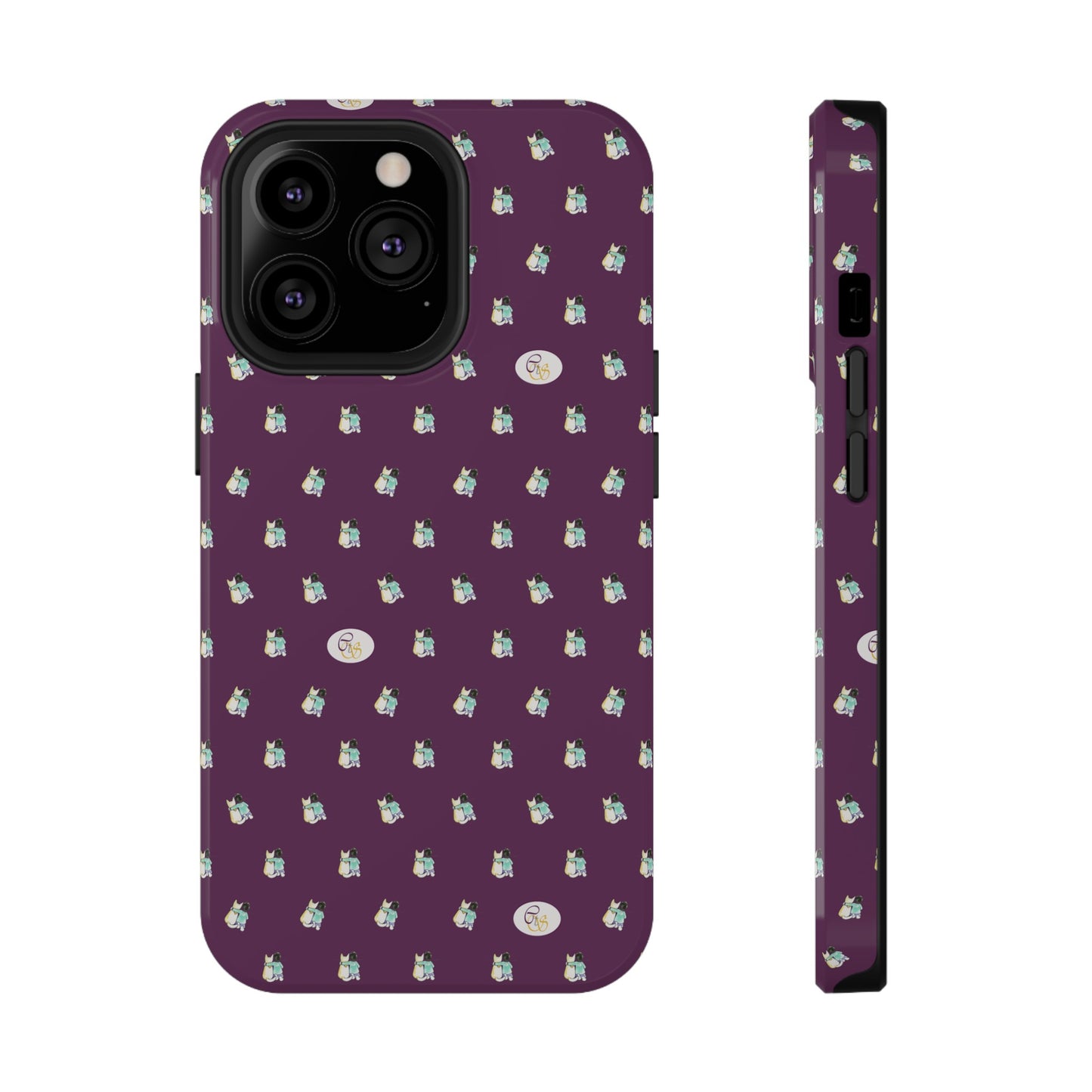 CTS Purple - repeat pattern boy and dog, Impact-Resistant Phone Cases by artist Marie Frederique