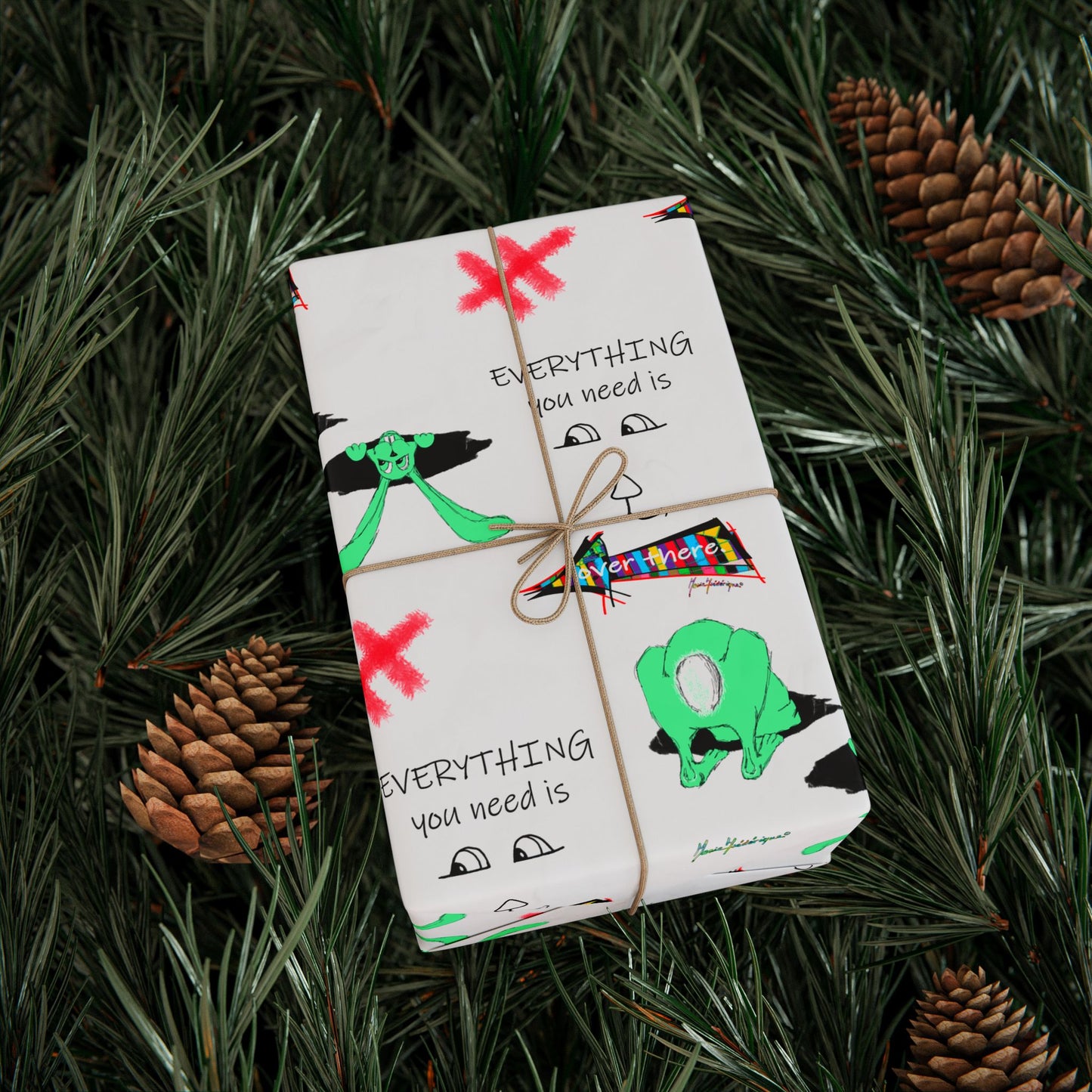 Wrapping Paper - Down the Rabbit hole Pattern with 'Everything You Need Is over there' Text by artist Marie Frederique