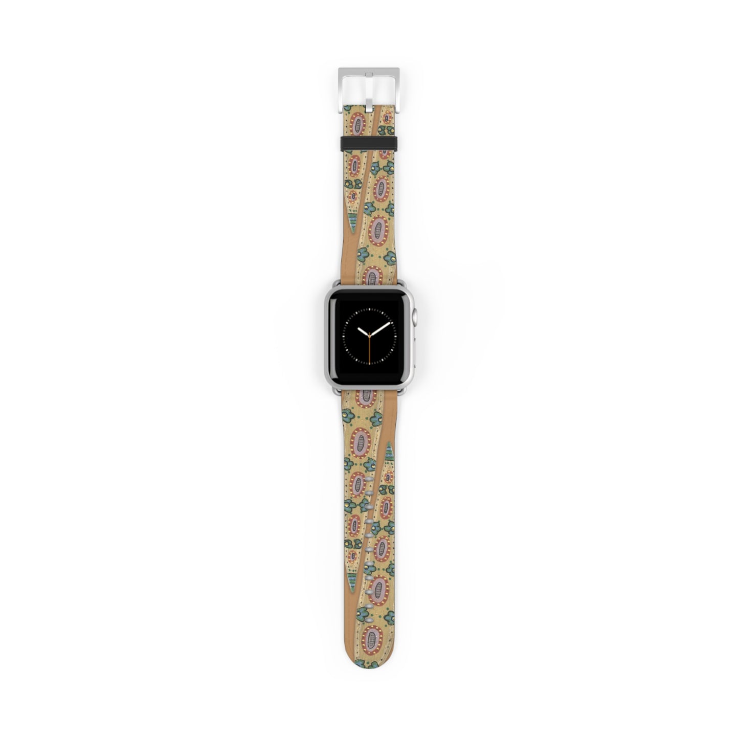 Blue Planet Series, Tan painted leaf image on a faux leather, Watch Band by artist Marie Frederique