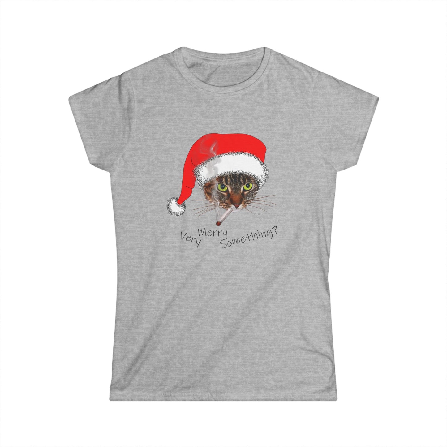 Grumpy Cat in Santa Hat “Very Merry Something?” Christmas Shirt by artist Marie Frederique