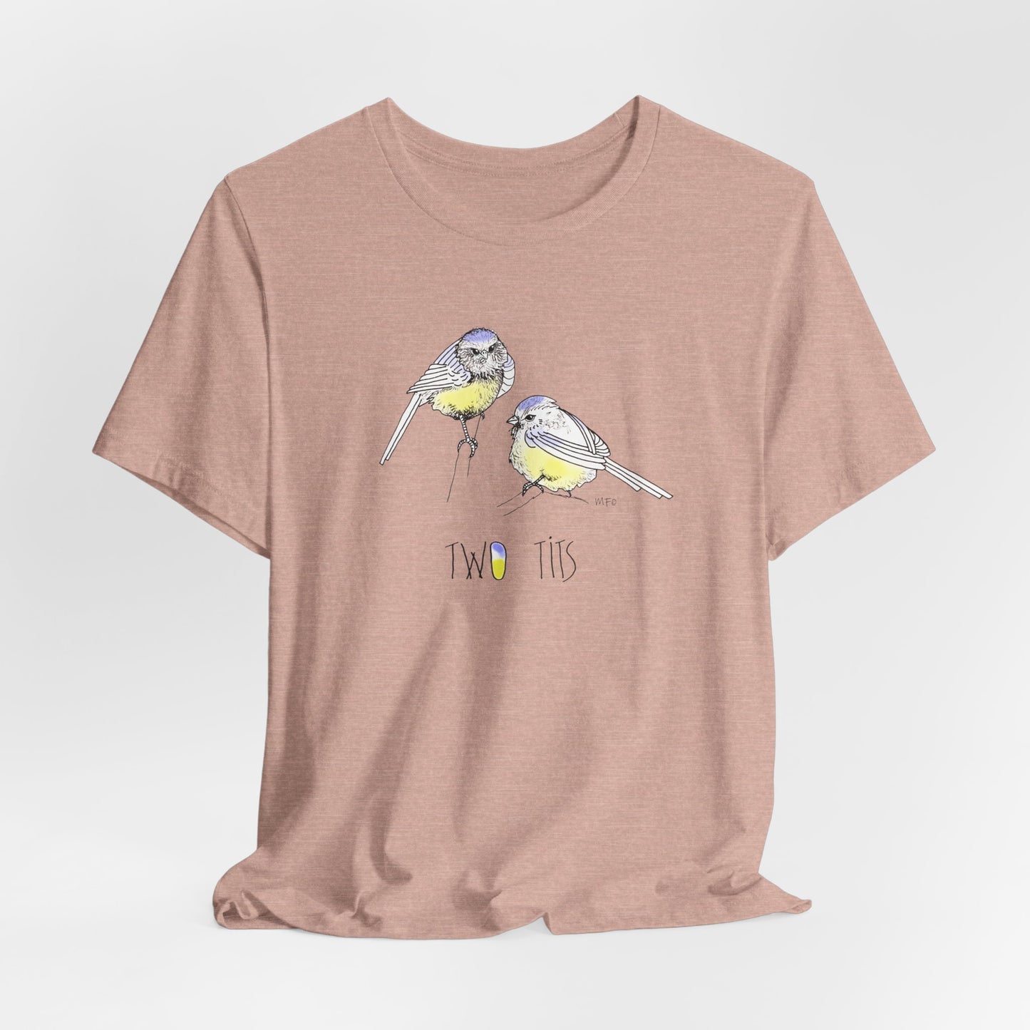 Cute Bird Graphic Tee - "Two Tits" Unisex Jersey Short Sleeve Shirt by artist Marie Frederique