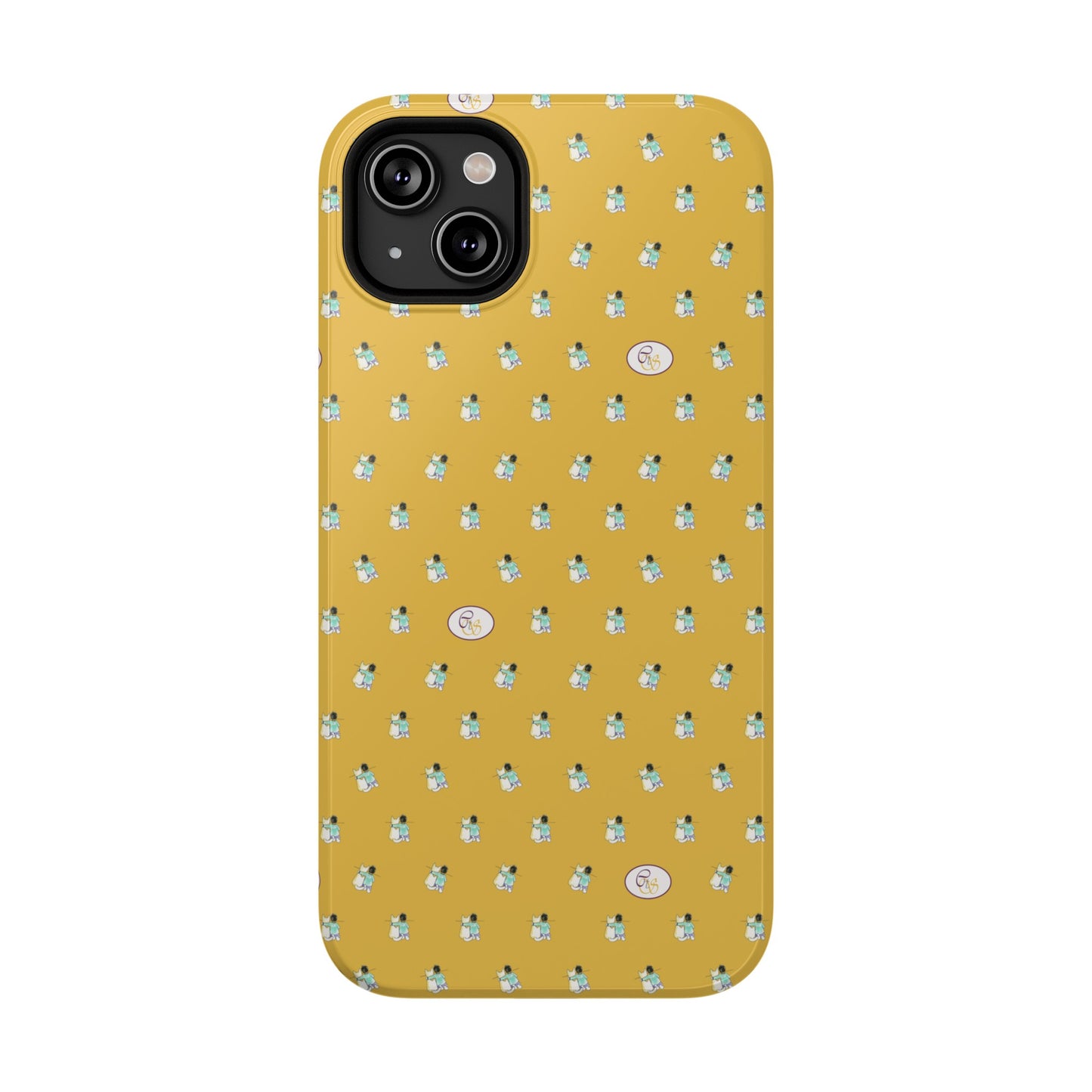 CTS Gold - repeat pattern boy and dog, Impact-Resistant Phone Cases by artist Marie Frederique