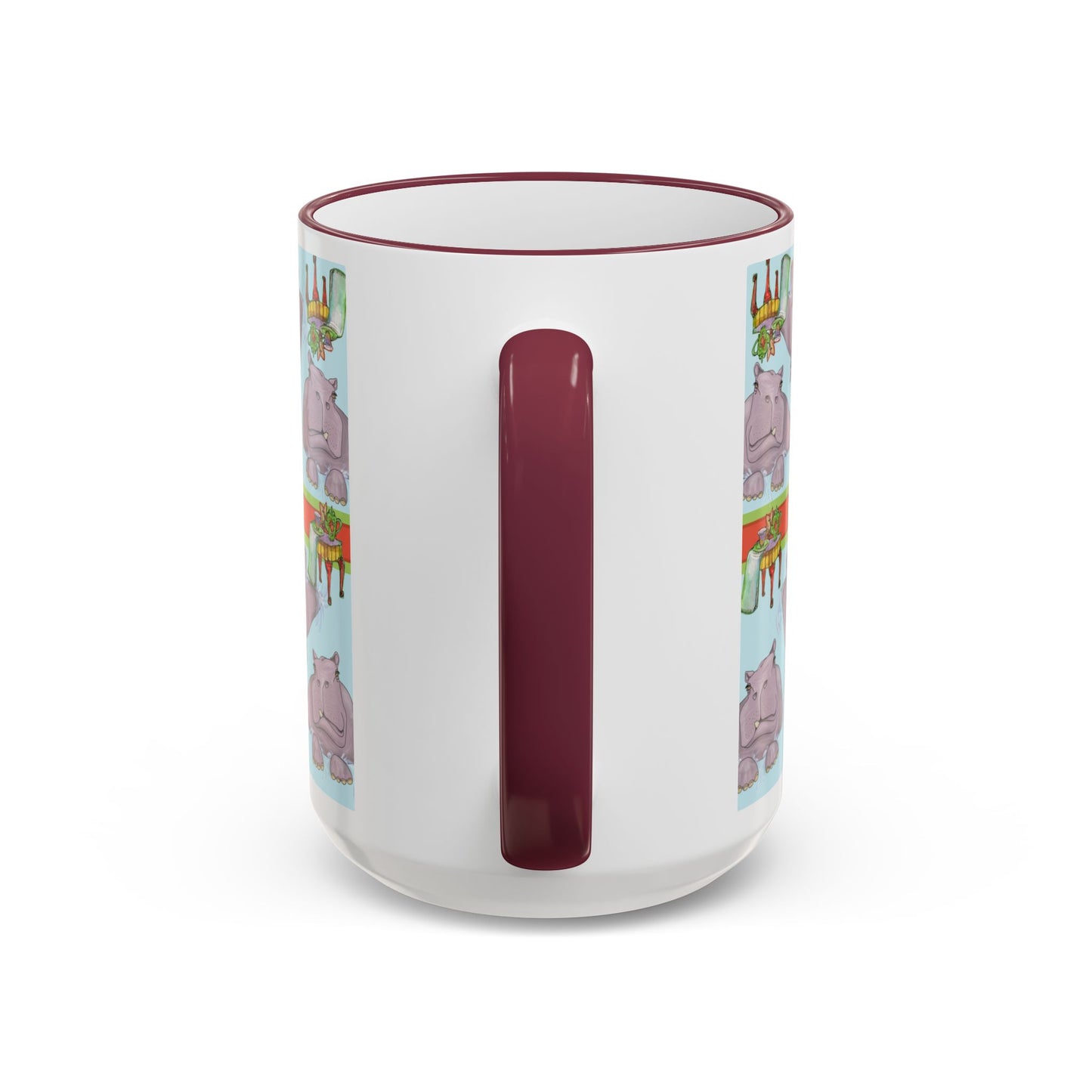 Happy Hippo Pattern Mug — Coffee Tea Mug (11oz, 15oz) by artist Marie Frederique