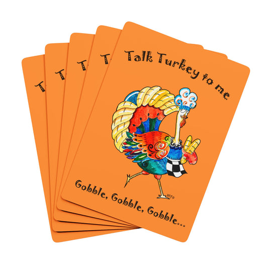 Thanksgiving Playing Cards Set - Talk Turkey to Me - Gobble, Gobble, Gobble... by artist Marie Frederique