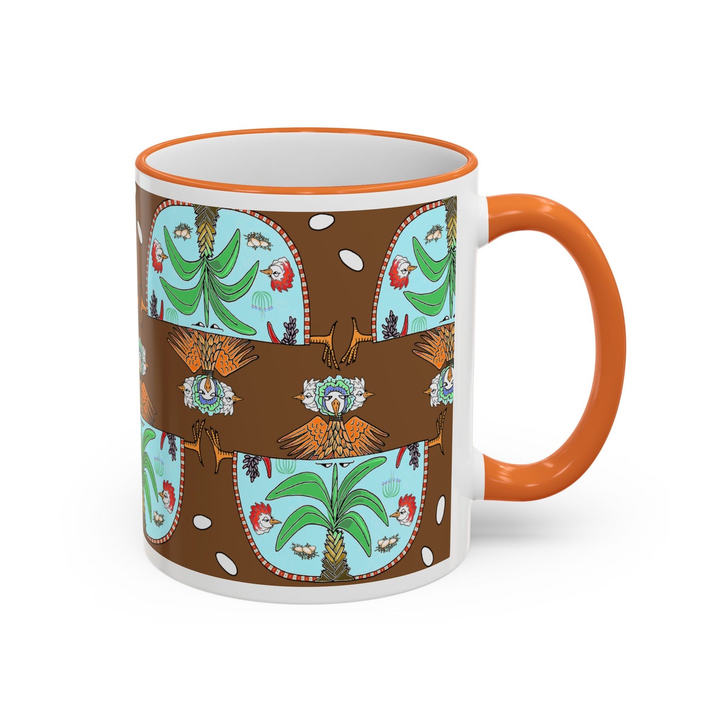 Chic Chick Tropical Palm Pattern Accent Mug - Ceramic Coffee Cup (11oz/15oz) by artist Marie Frederique
