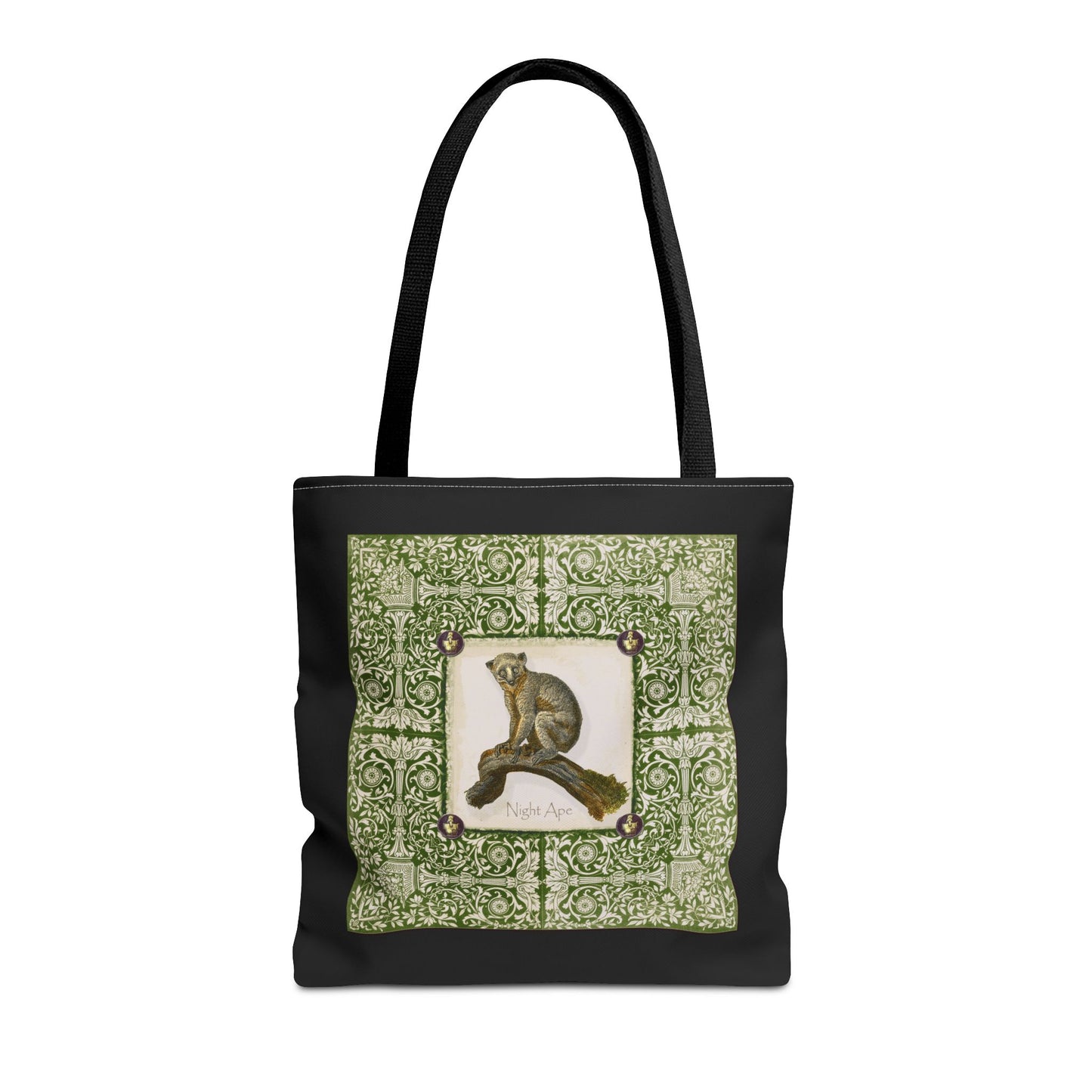 Bush Baby (Pookie), green on black Tote Bag by artist Marie Frederique