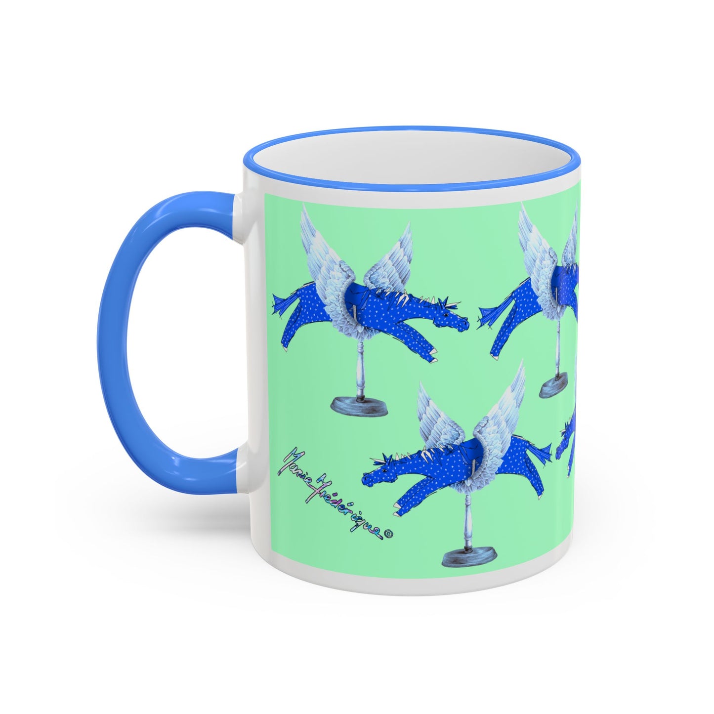 Blue Winged Horse Accent Mug (11oz & 15oz) by artist Marie Frederique