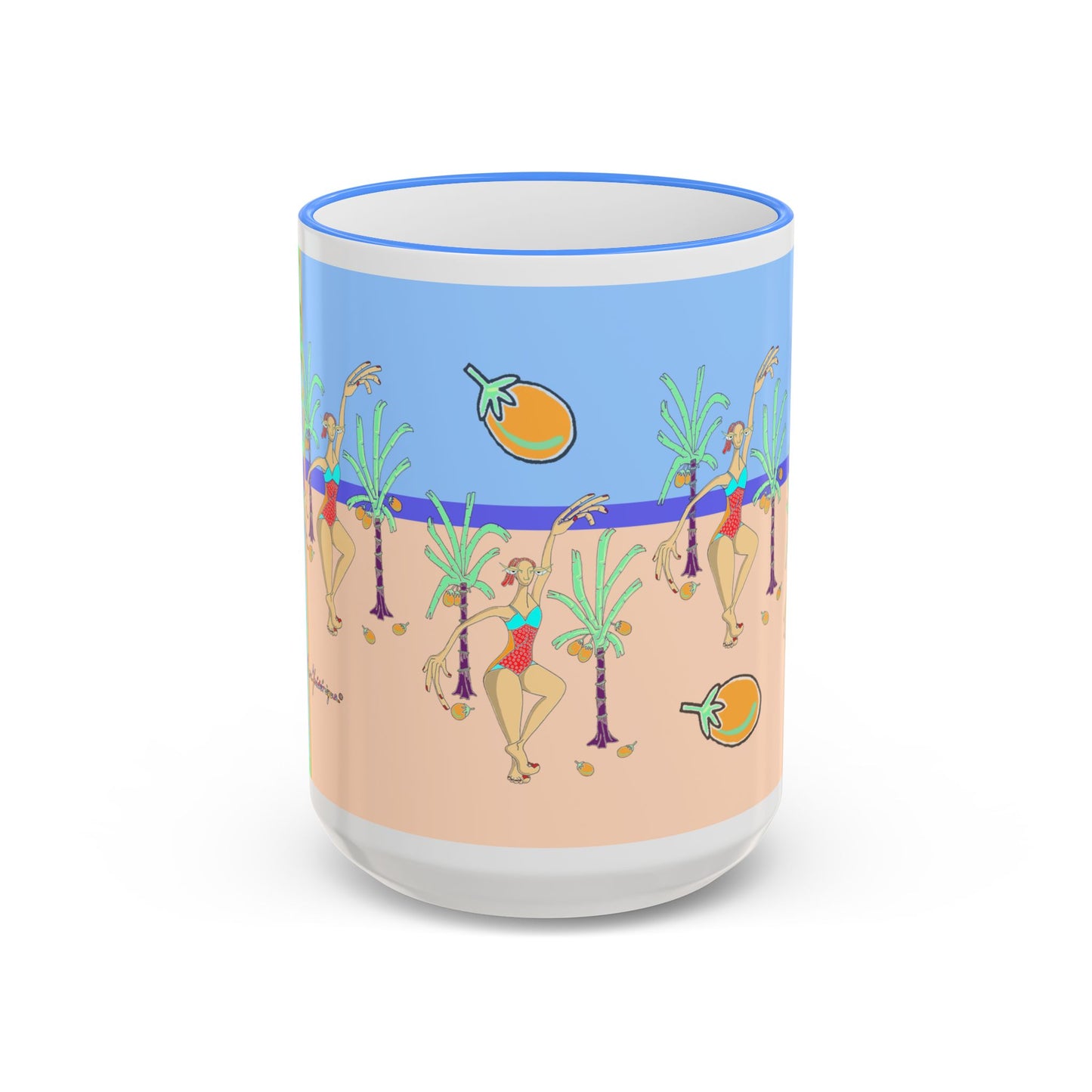 Tropical Beach Pattern Accent Rim Mug (11oz/15oz) by artist Marie Frederique