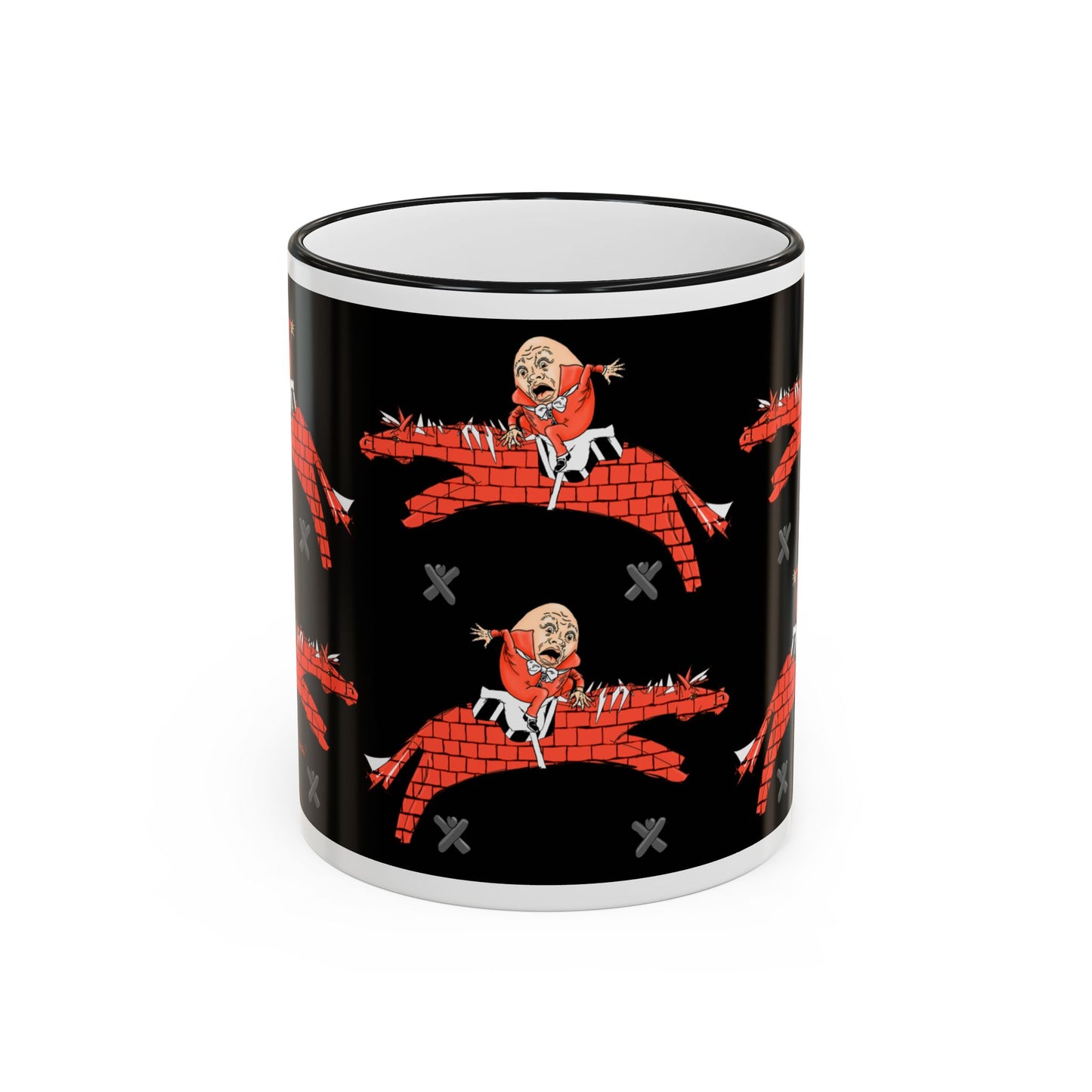Humpty Rider Ceramic Accent Rim Mug (11oz & 15oz) — Gothic horse-riding Coffee Cup by artist Marie Frederique