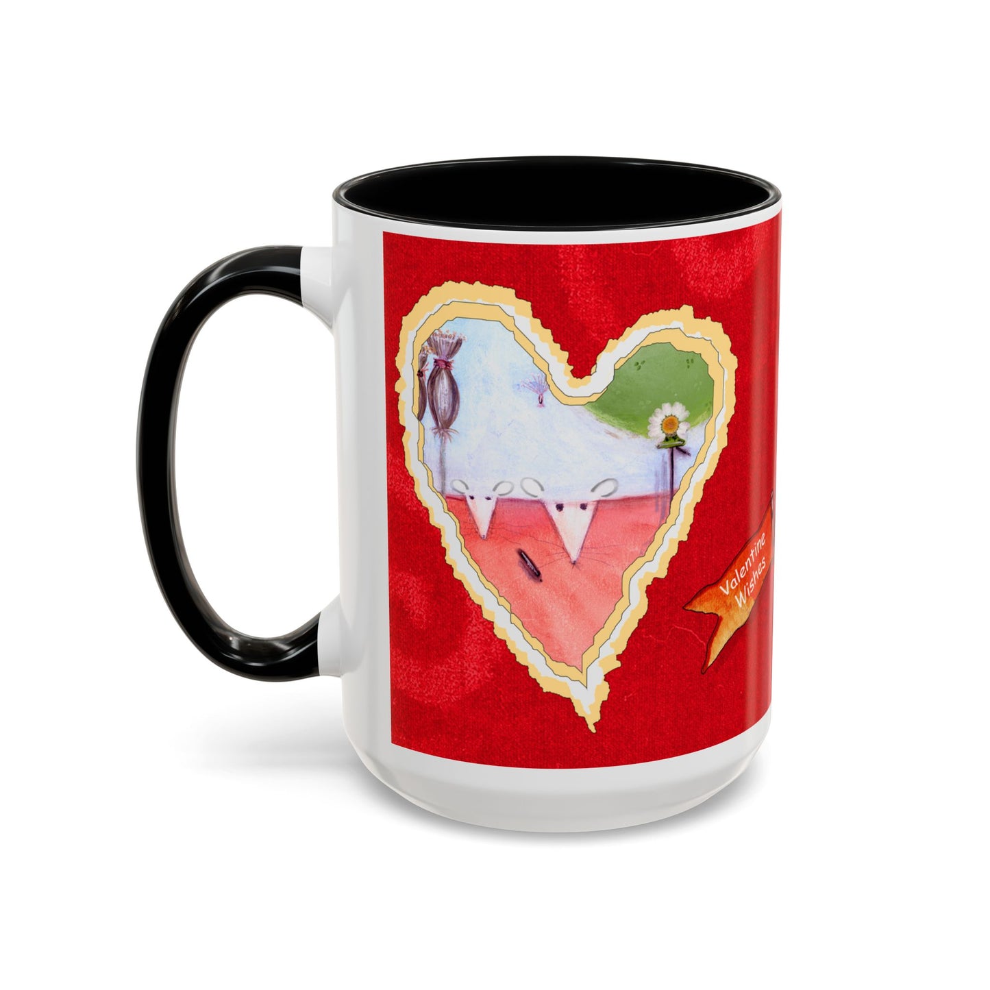 Valentine Watermelon wishes with flying pig - Accent Coffee Mug (11, 15oz) by artist Marie Frederique