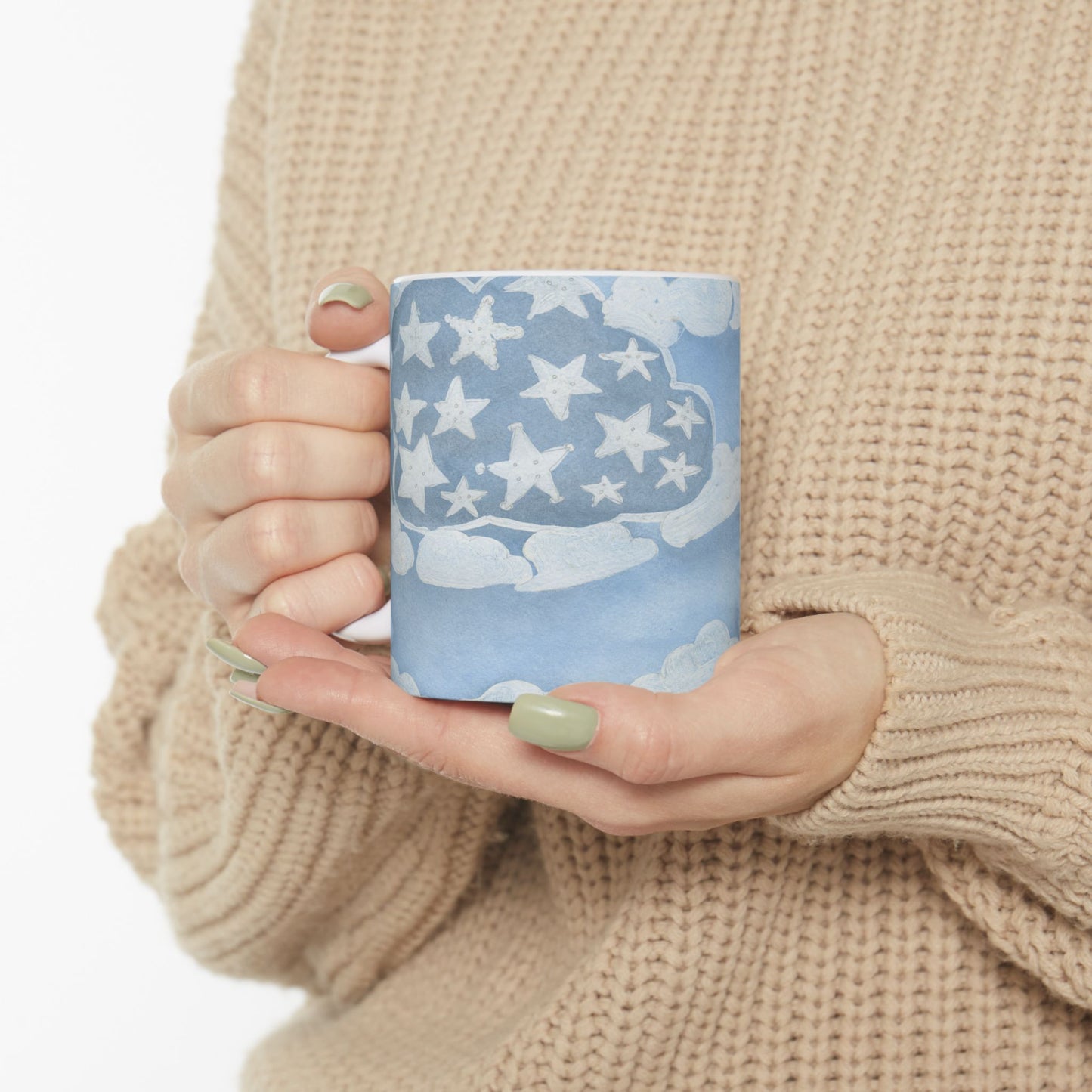 America, "I am" whimsical flag red, white and blue - Ceramic Mug, 11oz by Artist Marie Frederique