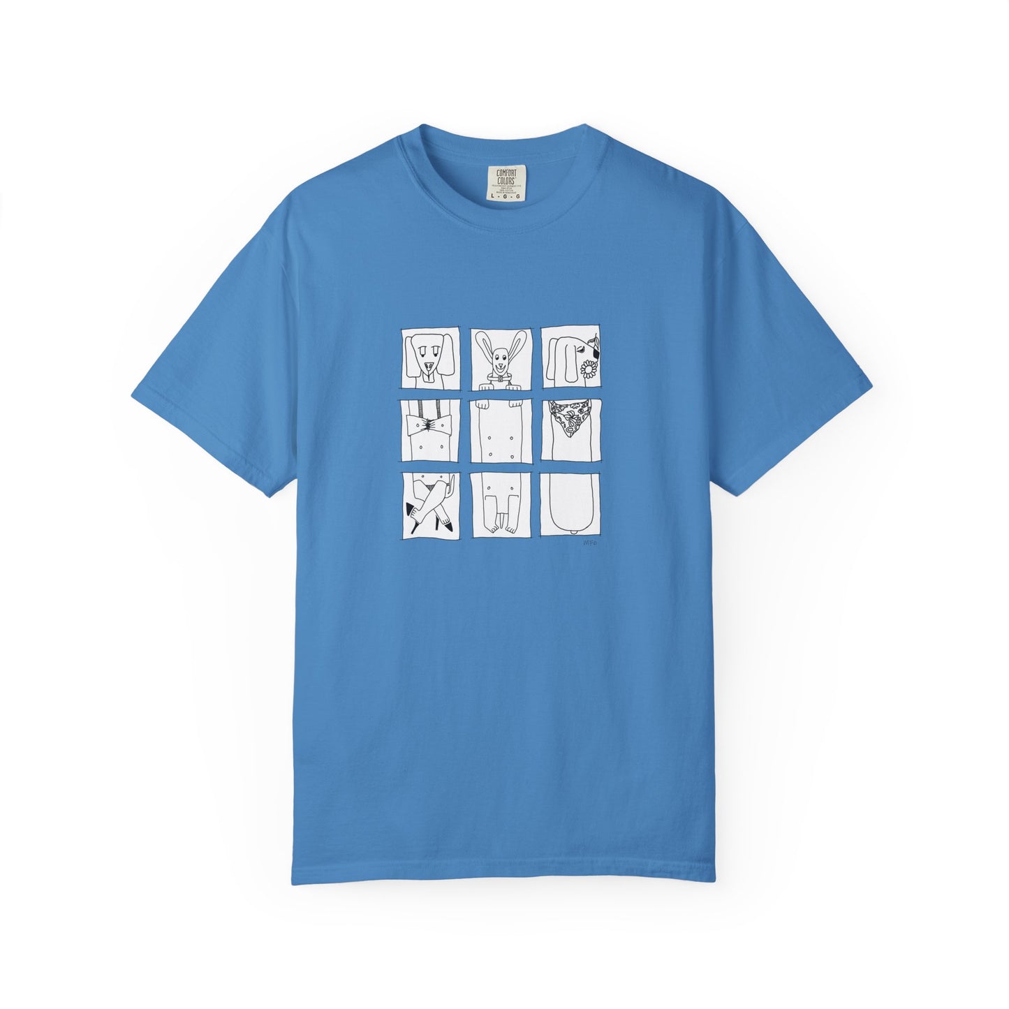 Dachshund Minimalist Grid Illustration T-Shirt — Icon Panel Tee by artist Marie Frederique